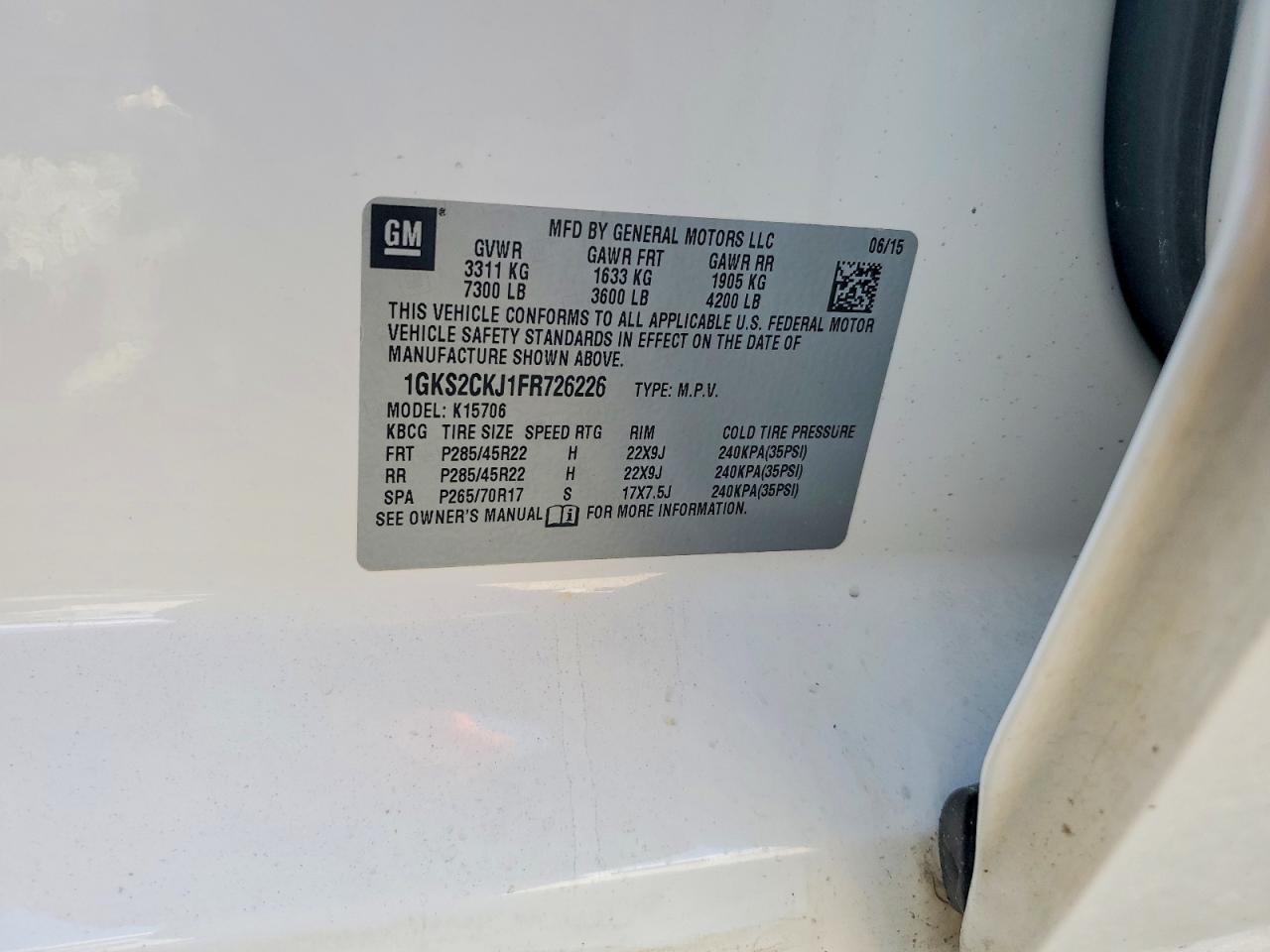 2015 Gmc Yukon Denali White vin: 1GKS2CKJ1FR726226