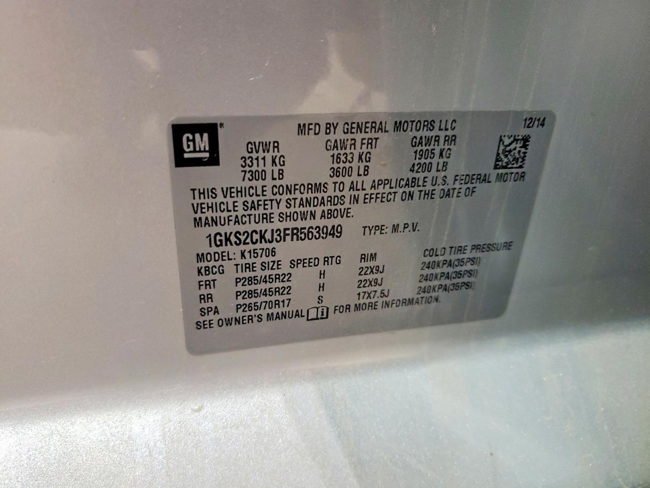 2015 Gmc Yukon Denali Silver vin: 1GKS2CKJ3FR563949