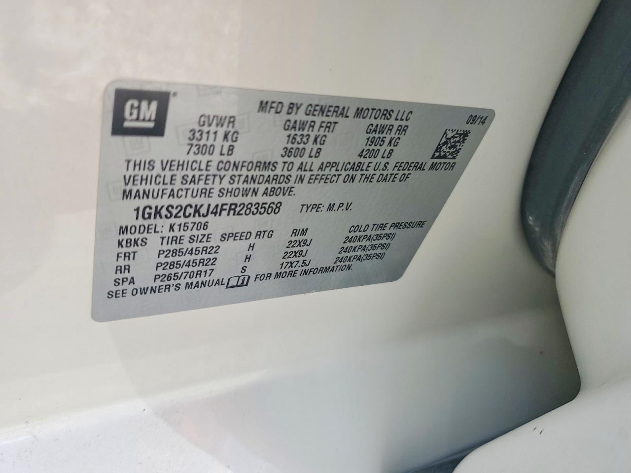 2015 Gmc Yukon Denali White vin: 1GKS2CKJ4FR283568