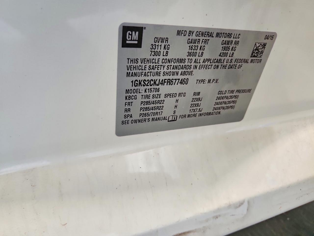 2015 Gmc Yukon Denali White vin: 1GKS2CKJ4FR677460