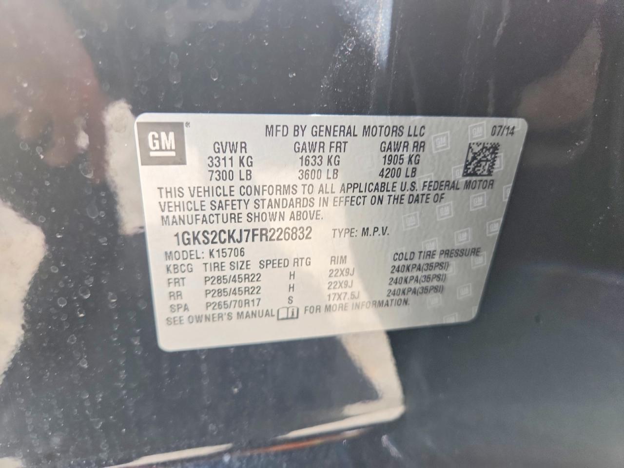 2015 Gmc Yukon Denali Black vin: 1GKS2CKJ7FR226832