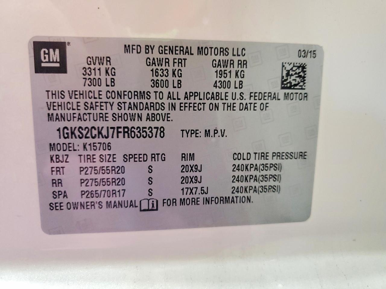 2015 Gmc Yukon Denali White vin: 1GKS2CKJ7FR635378