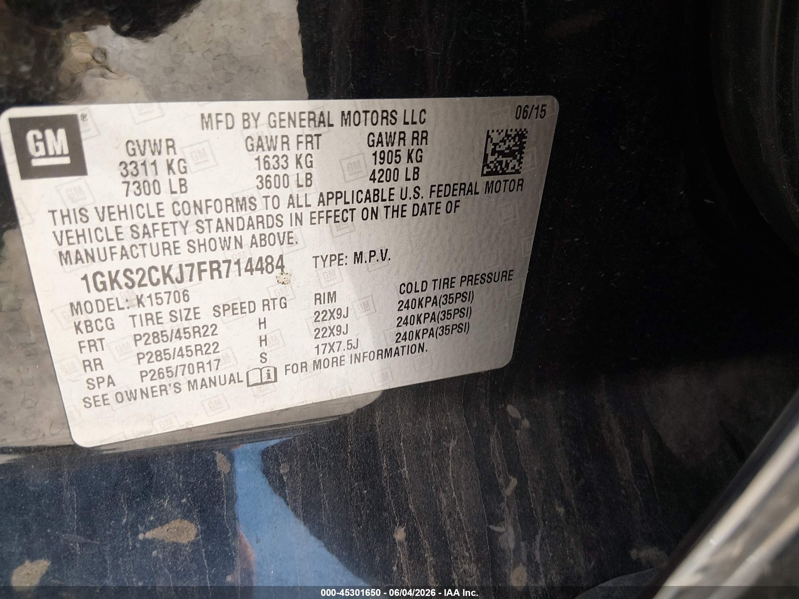 2015 Gmc Yukon Denali Black vin: 1GKS2CKJ7FR714484