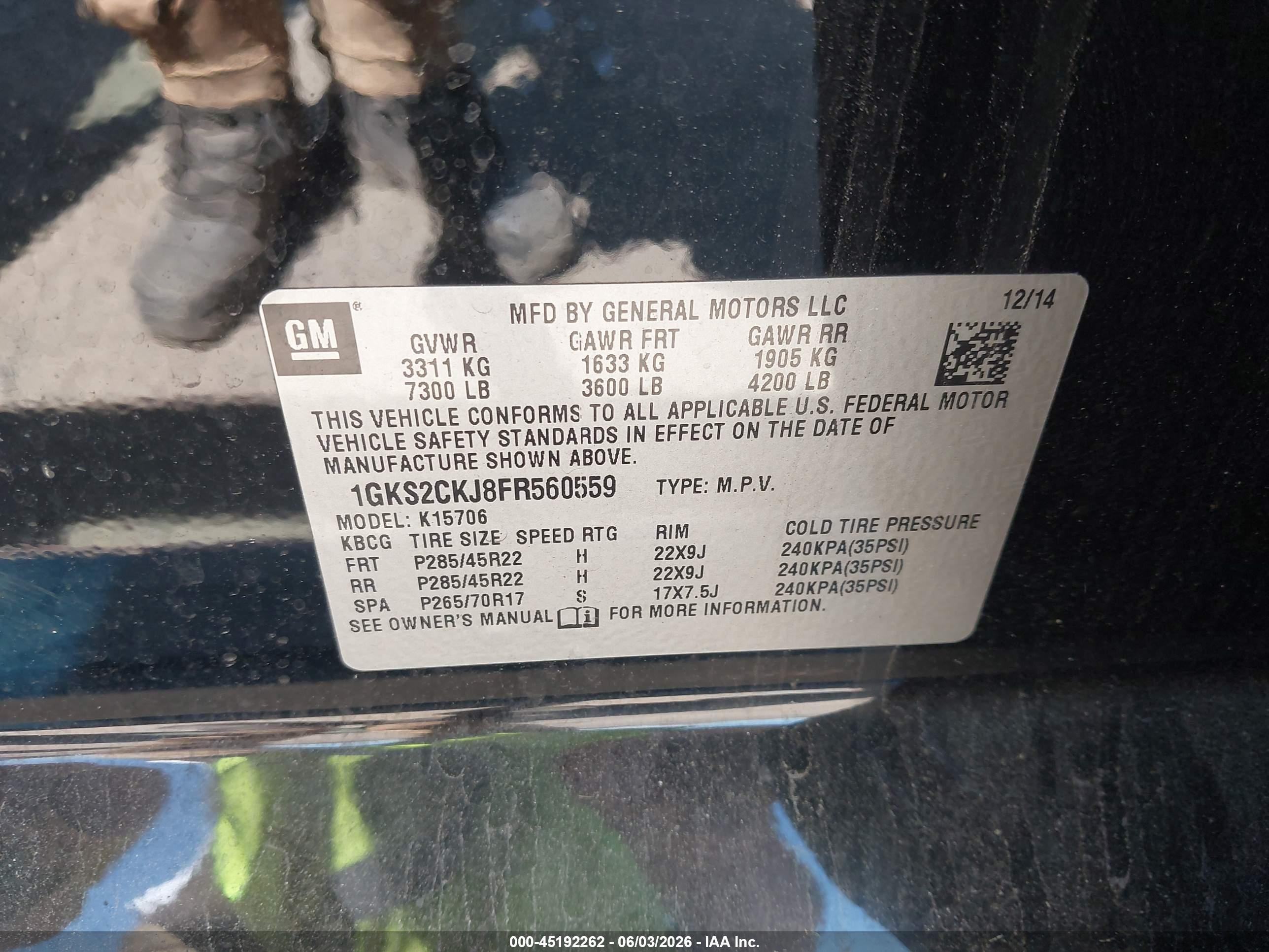 2015 Gmc Yukon Denali Black vin: 1GKS2CKJ8FR560559