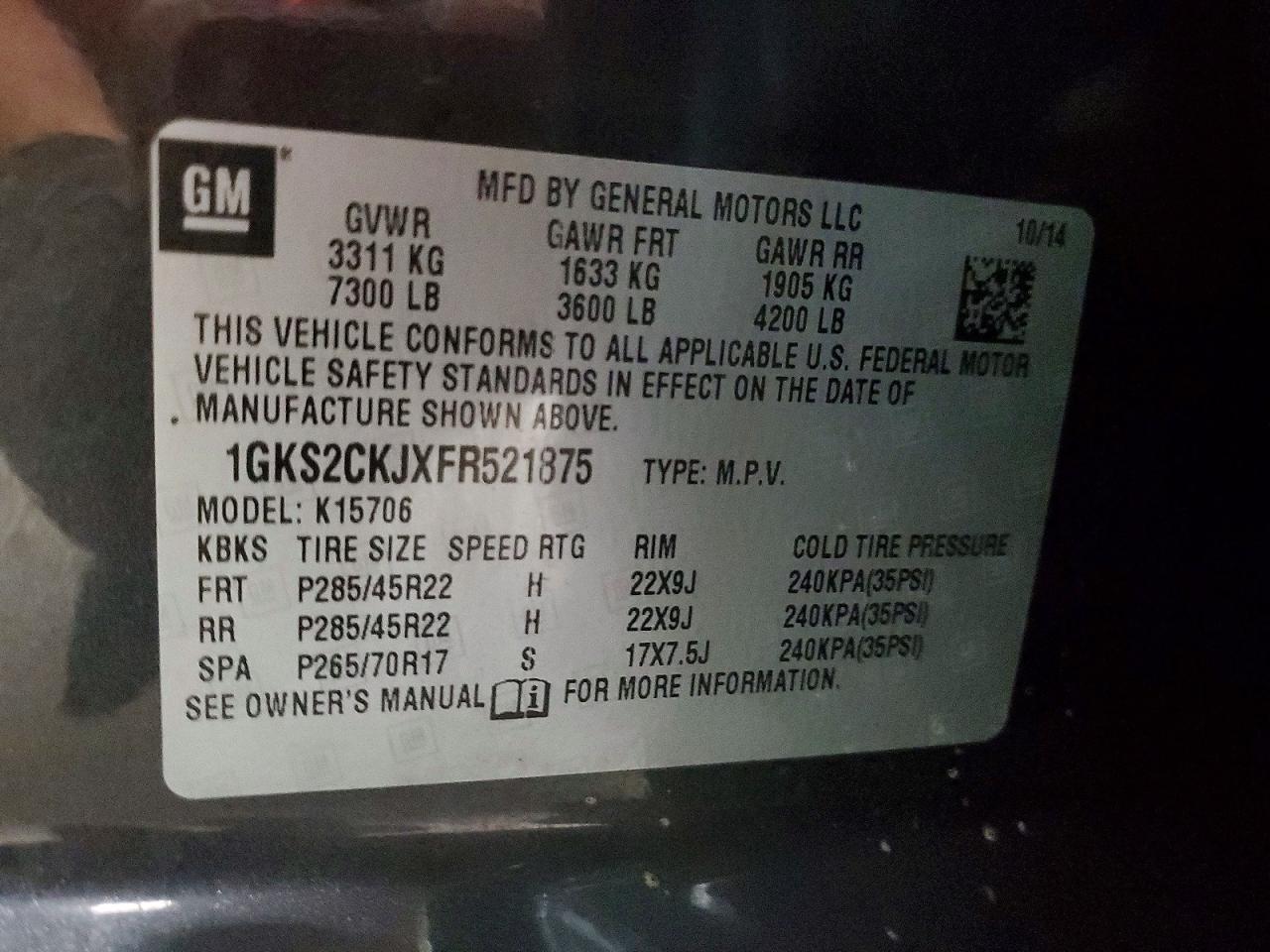 2015 Gmc Yukon Denali Gray vin: 1GKS2CKJXFR521875