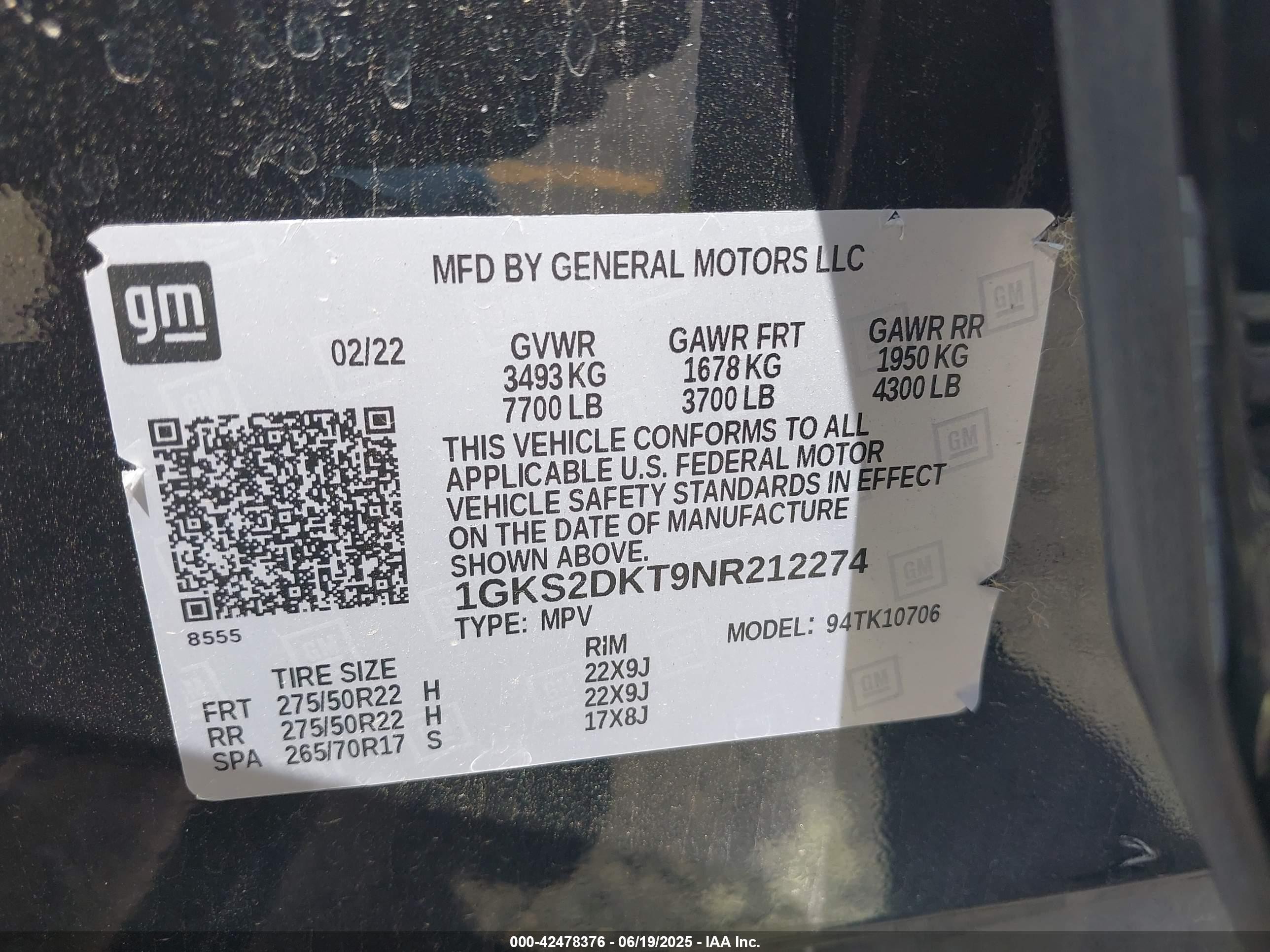 2022 Gmc Yukon 4wd Denali Black vin: 1GKS2DKT9NR212274