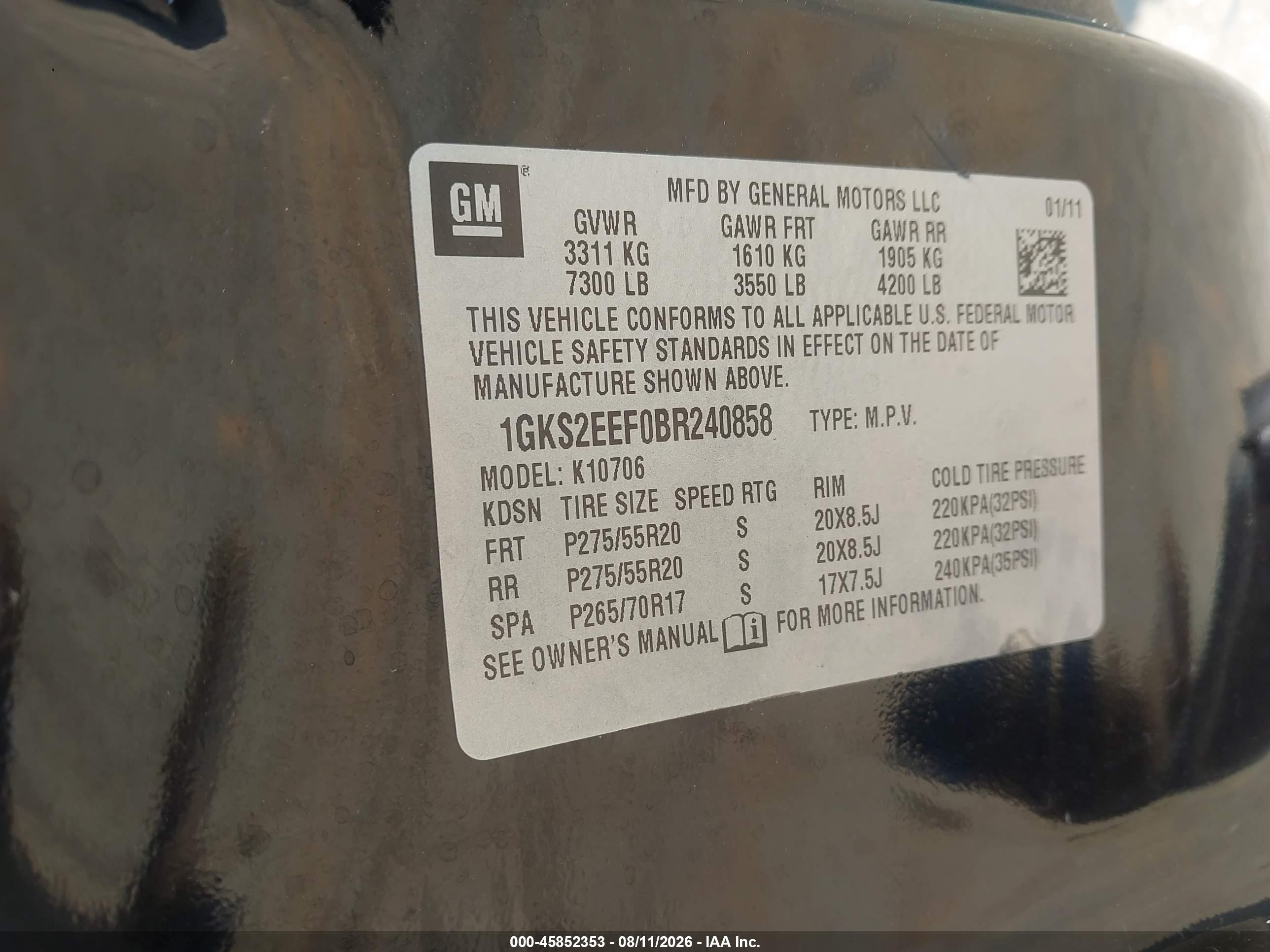 2011 Gmc Yukon Denali Black vin: 1GKS2EEF0BR240858