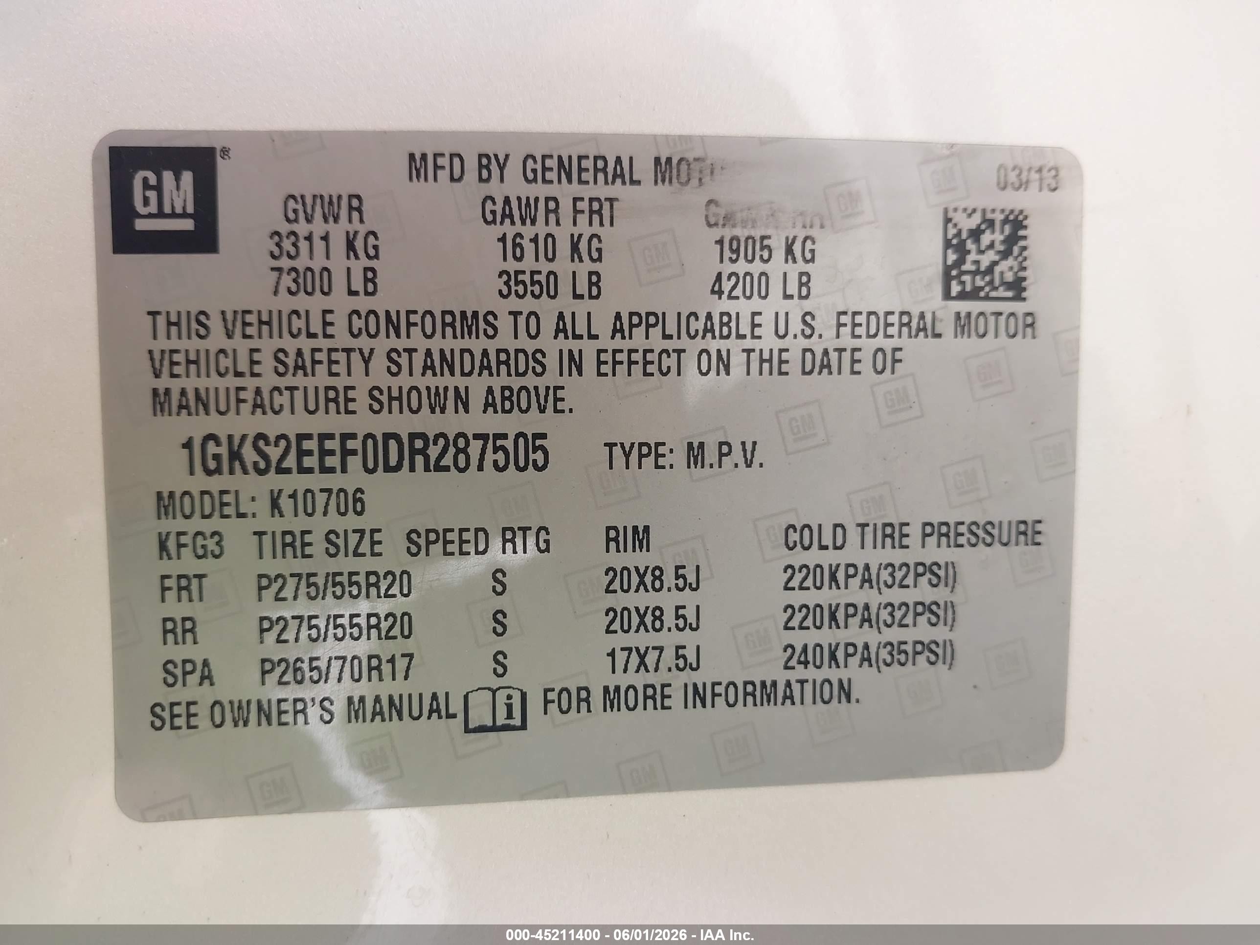 2013 Gmc Yukon Denali White vin: 1GKS2EEF0DR287505