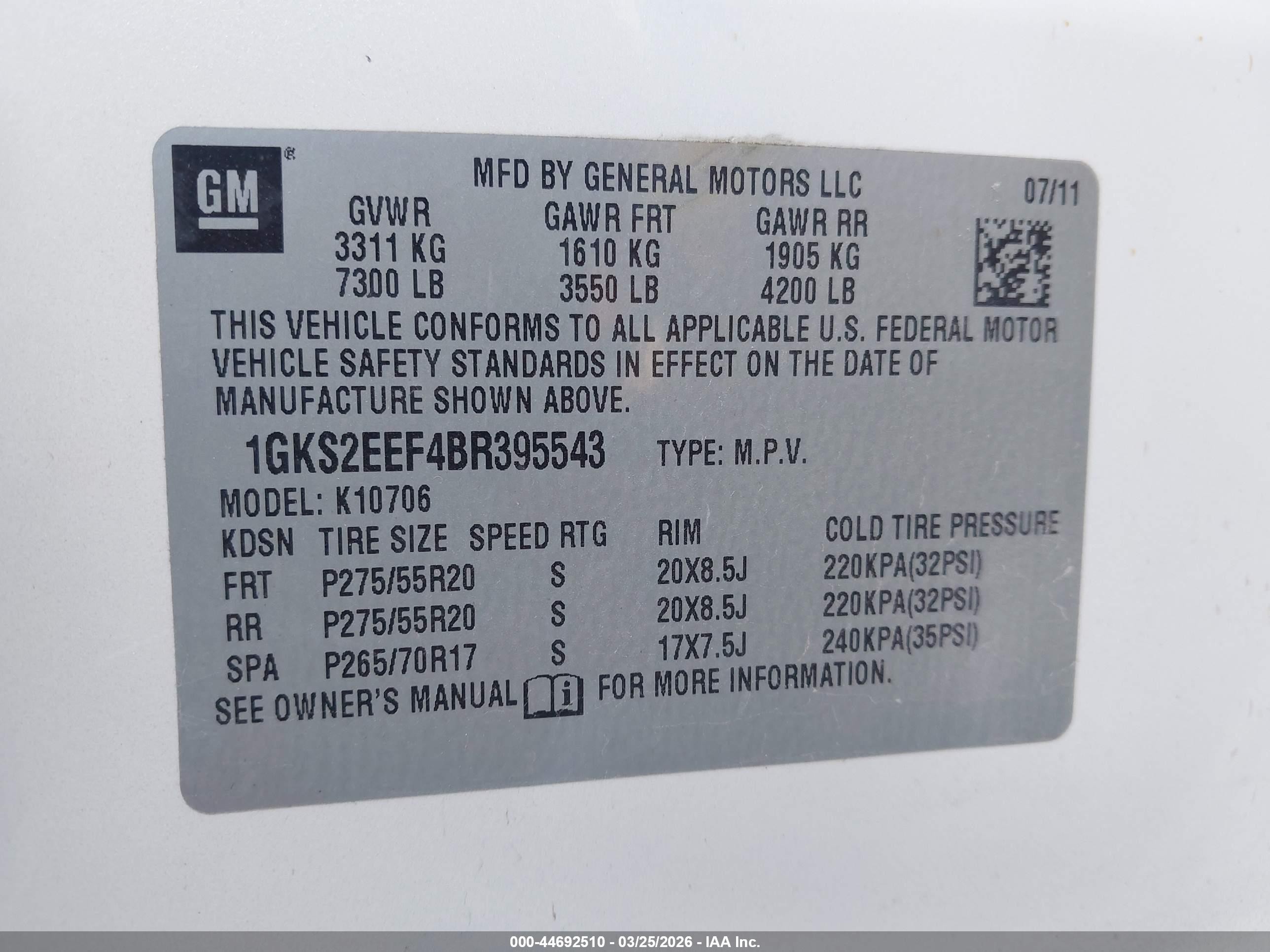 2011 Gmc Yukon Denali White vin: 1GKS2EEF4BR395543