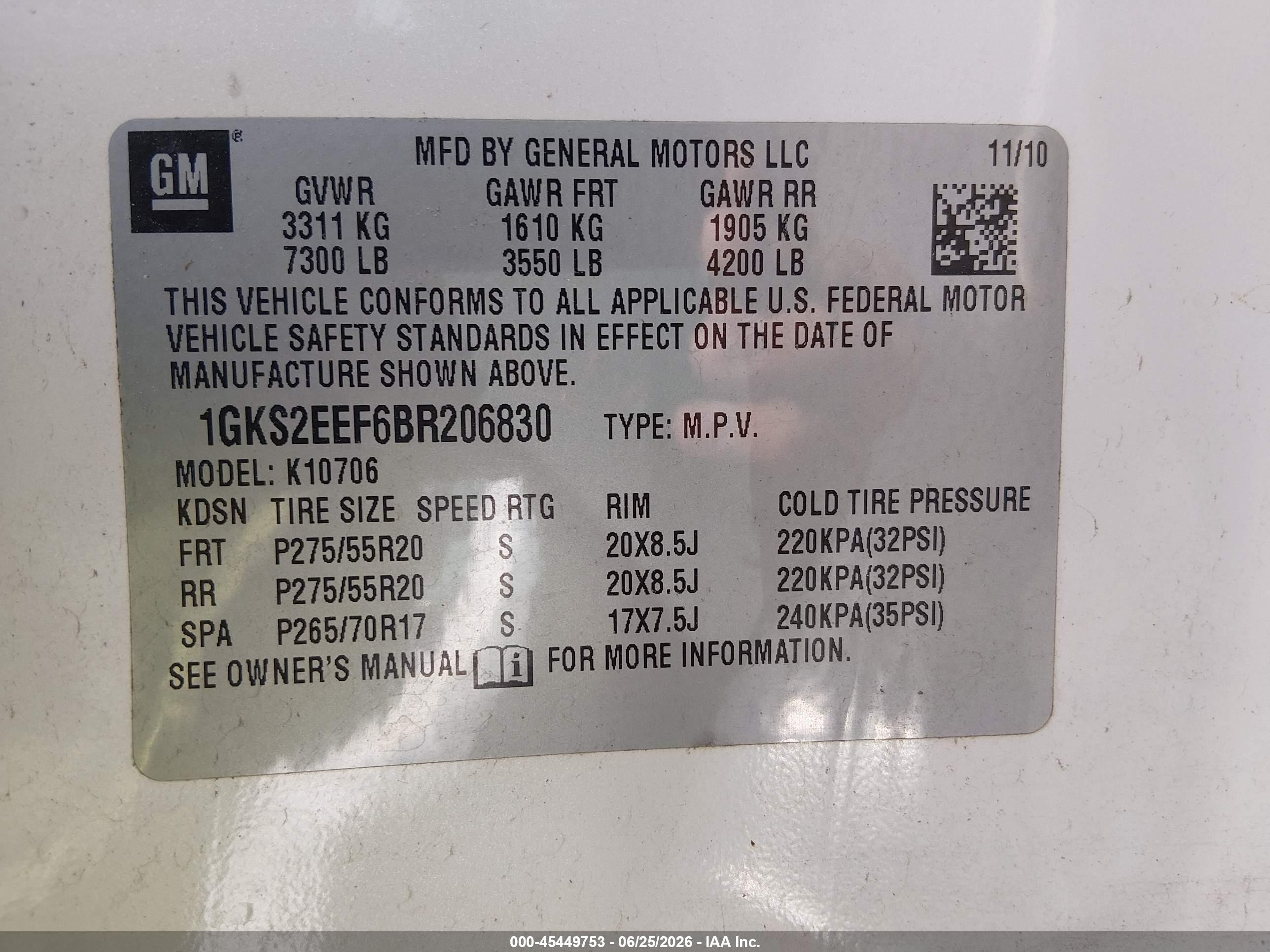 2011 Gmc Yukon Denali White vin: 1GKS2EEF6BR206830
