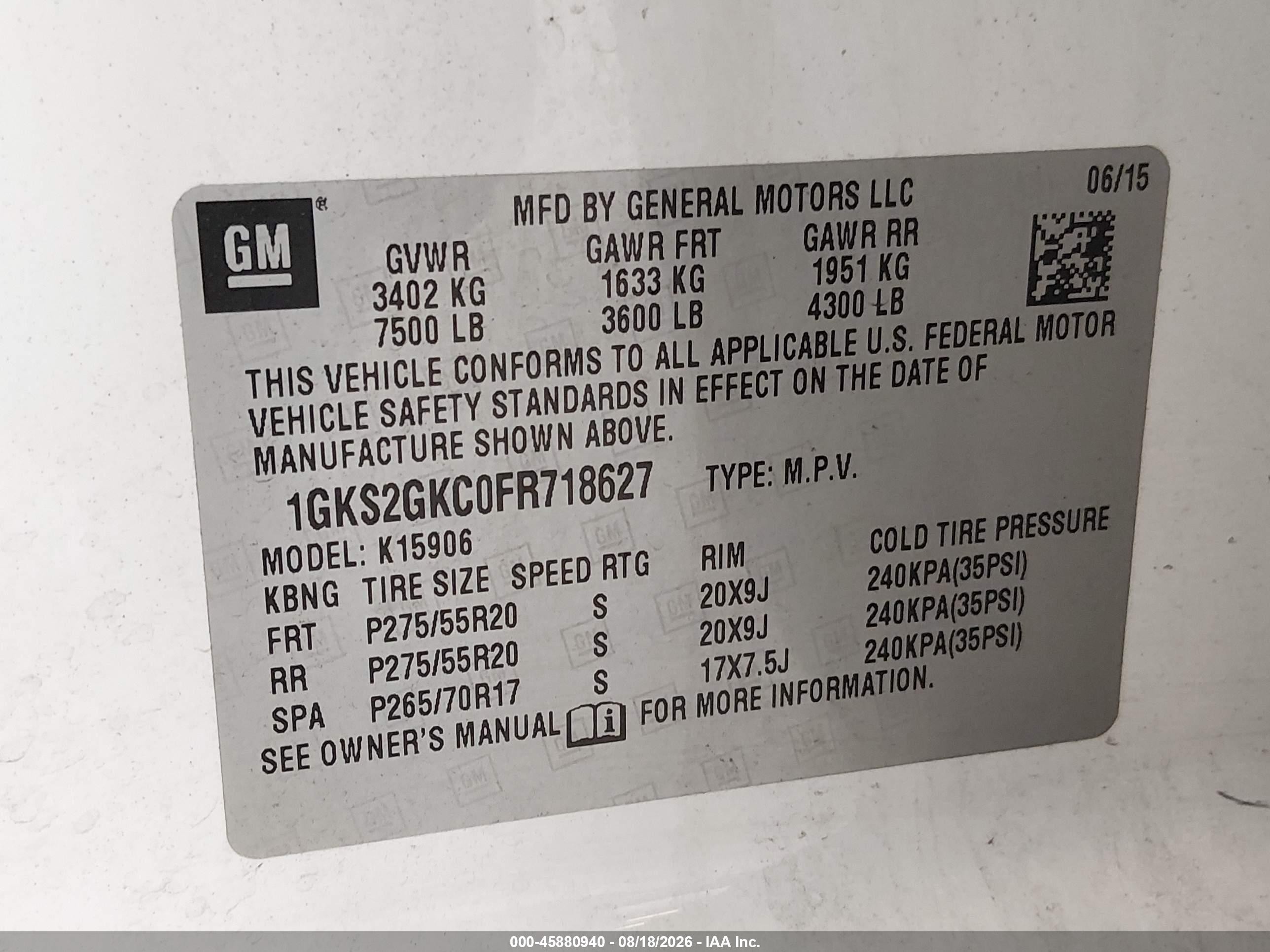 2015 Gmc Yukon Xl 1500 Sle White vin: 1GKS2GKC0FR718627
