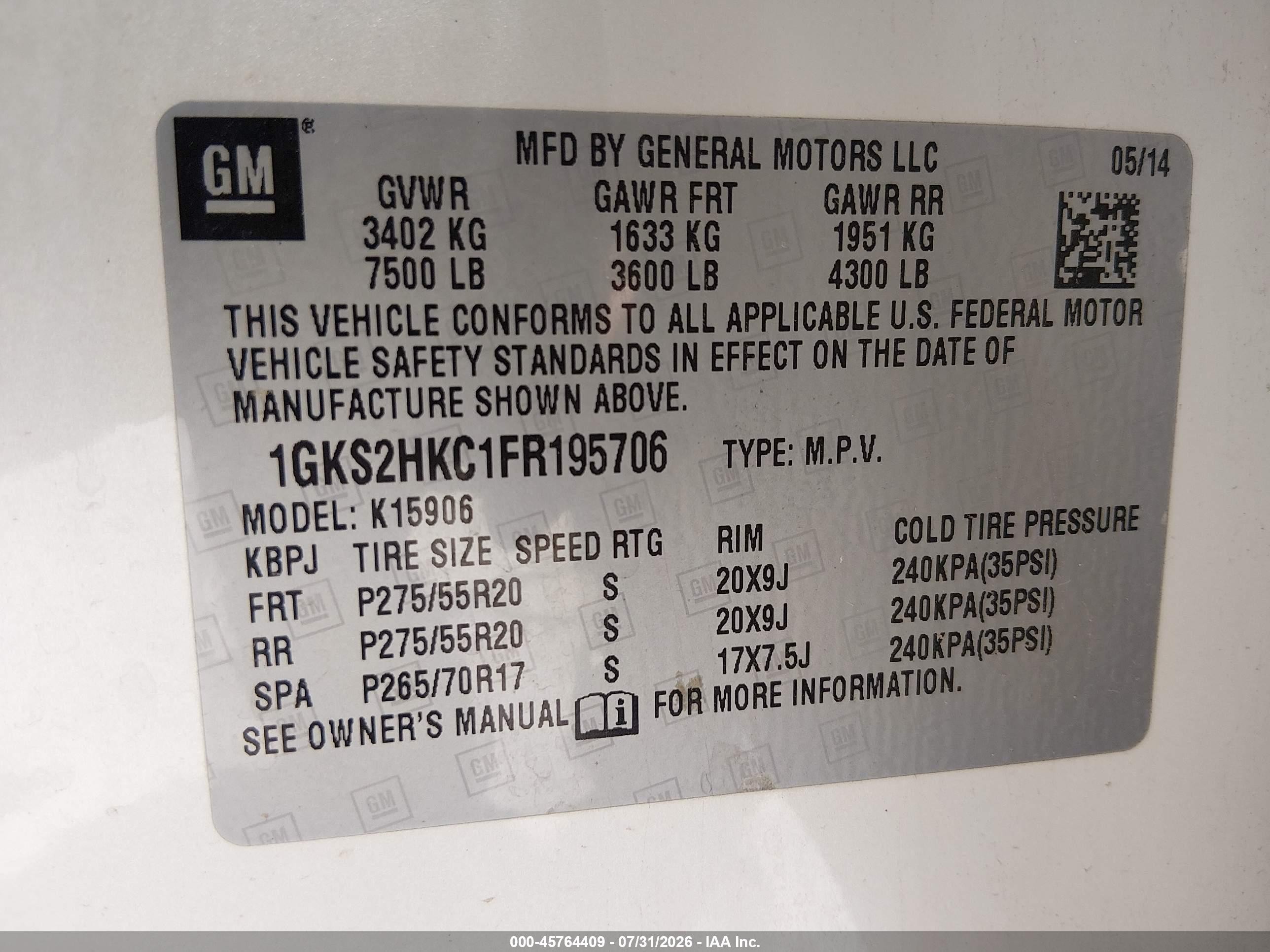 2015 Gmc Yukon Xl 1500 Slt Белый vin: 1GKS2HKC1FR195706