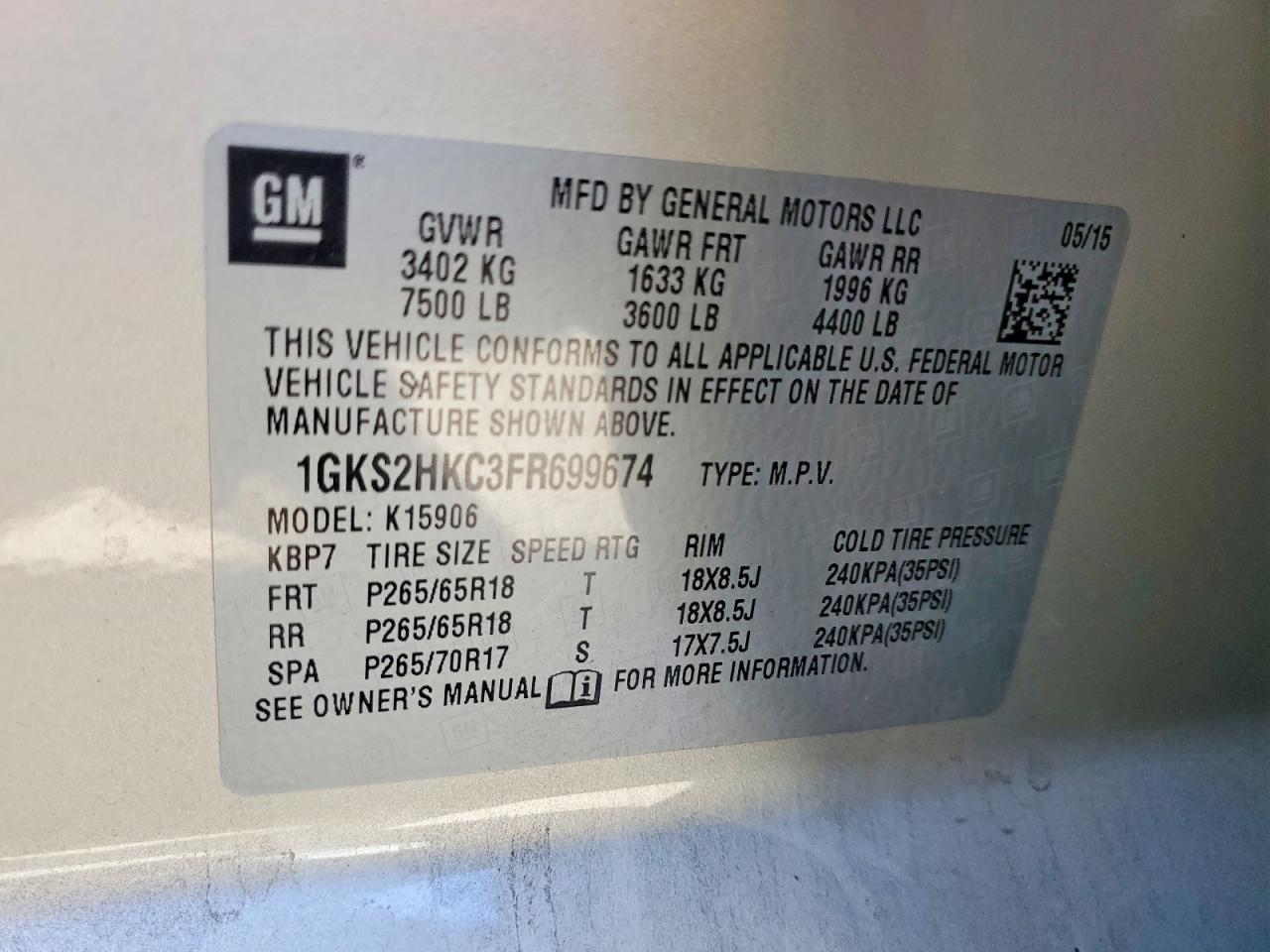 2015 Gmc Yukon Xl K1500 Slt Желто-коричневый vin: 1GKS2HKC3FR699674