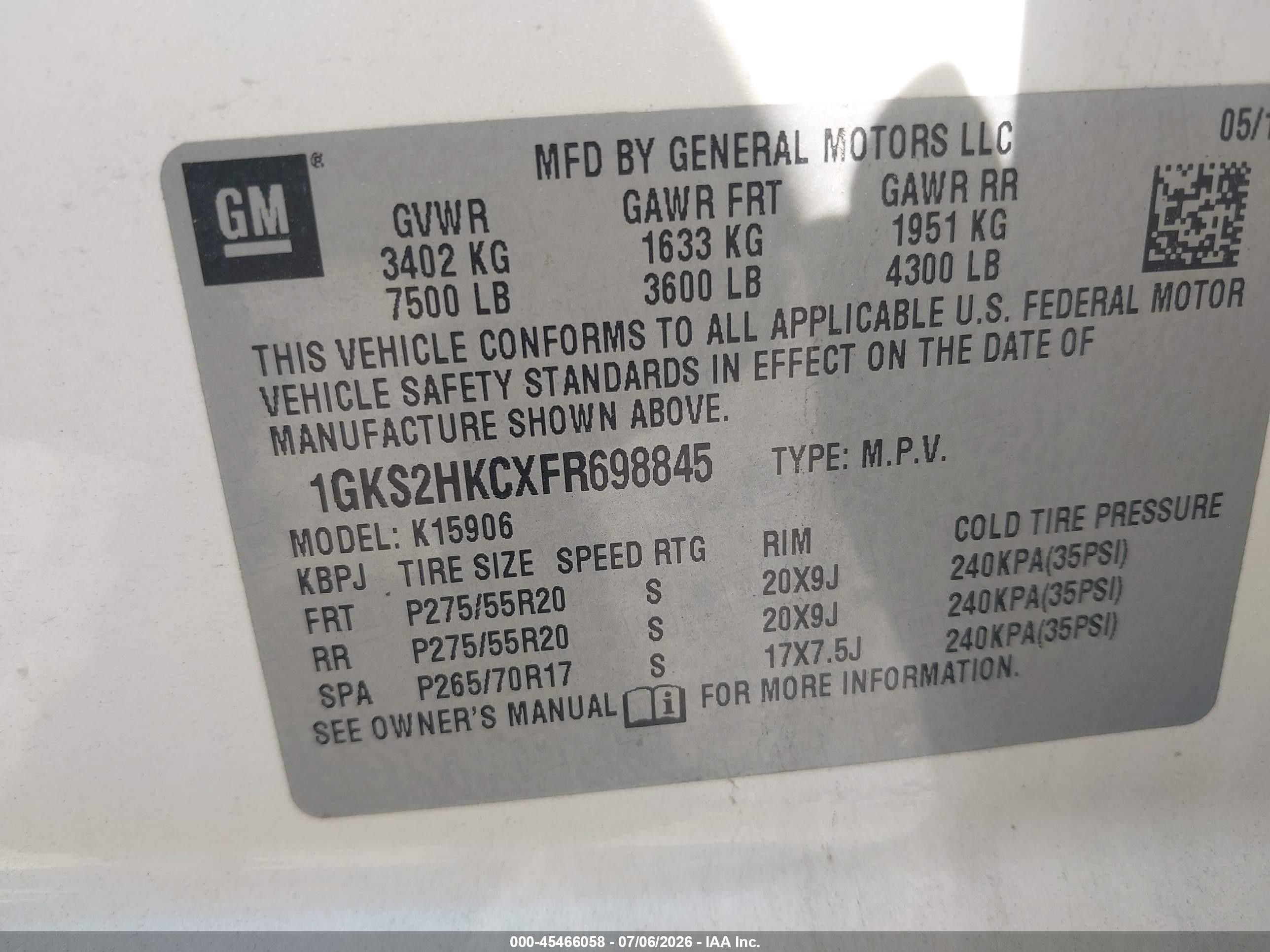 2015 Gmc Yukon Xl 1500 Slt Beige vin: 1GKS2HKCXFR698845