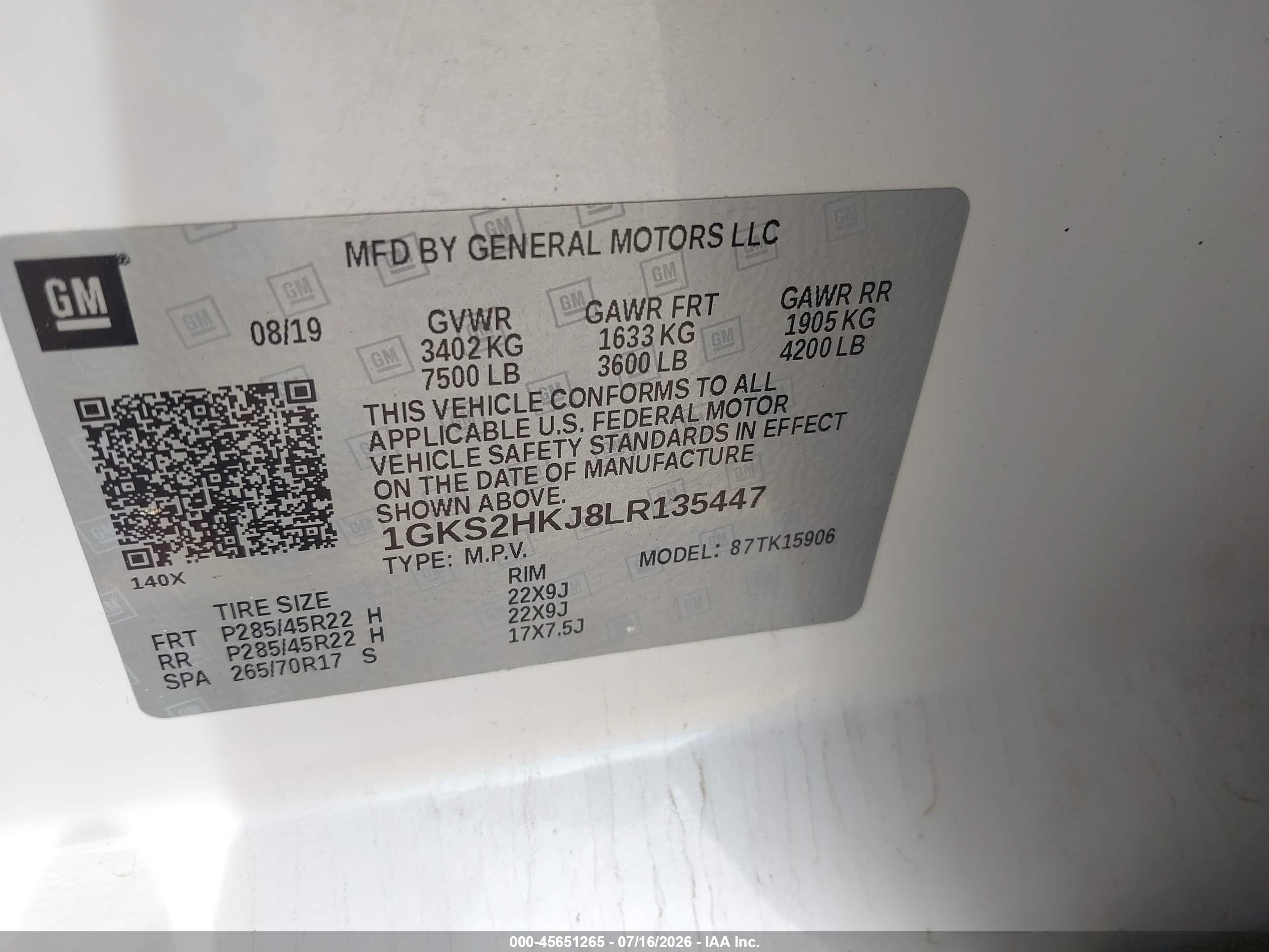 2020 Gmc Yukon Xl 4wd Denali White vin: 1GKS2HKJ8LR135447