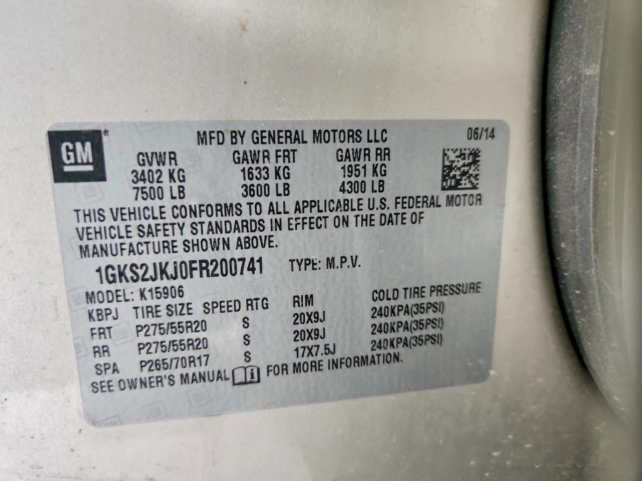 2015 Gmc Yukon Xl Denali Tan vin: 1GKS2JKJ0FR200741