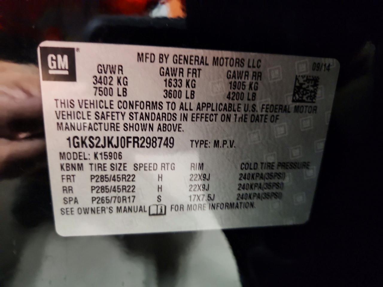 2015 Gmc Yukon Xl Denali Black vin: 1GKS2JKJ0FR298749
