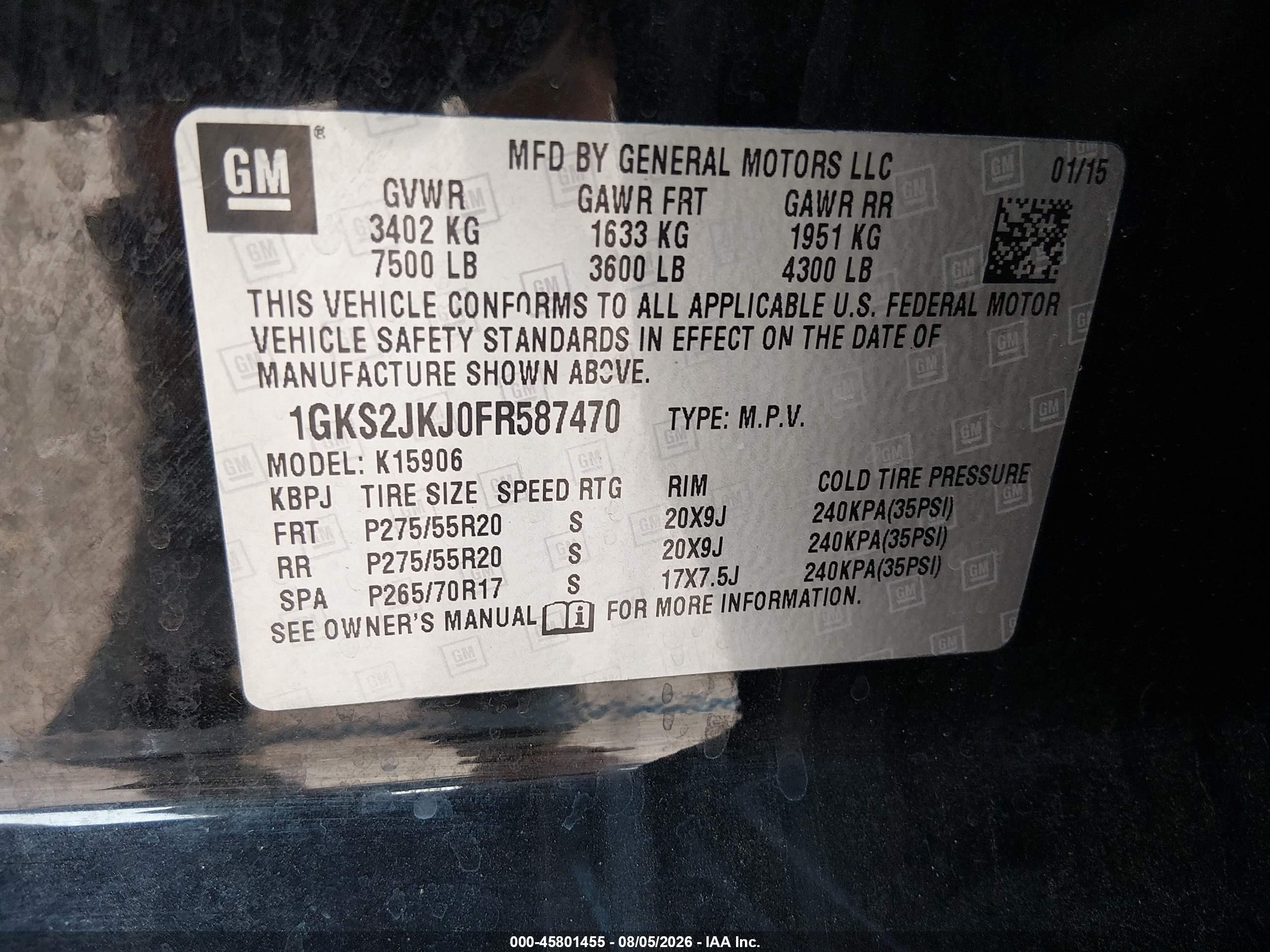 2015 Gmc Yukon Xl 1500 Denali Black vin: 1GKS2JKJ0FR587470