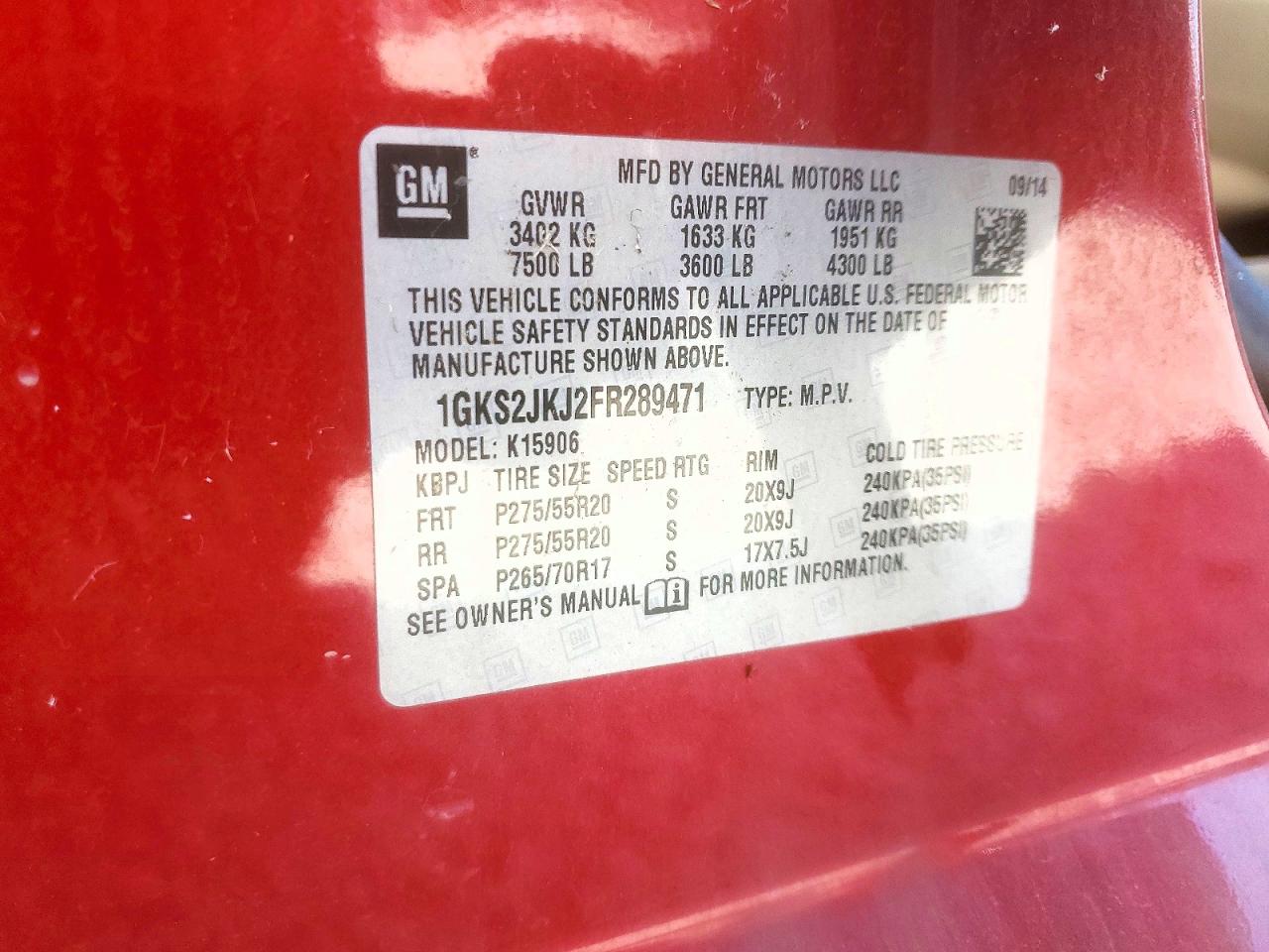 2015 Gmc Yukon Xl Denali Red vin: 1GKS2JKJ2FR289471