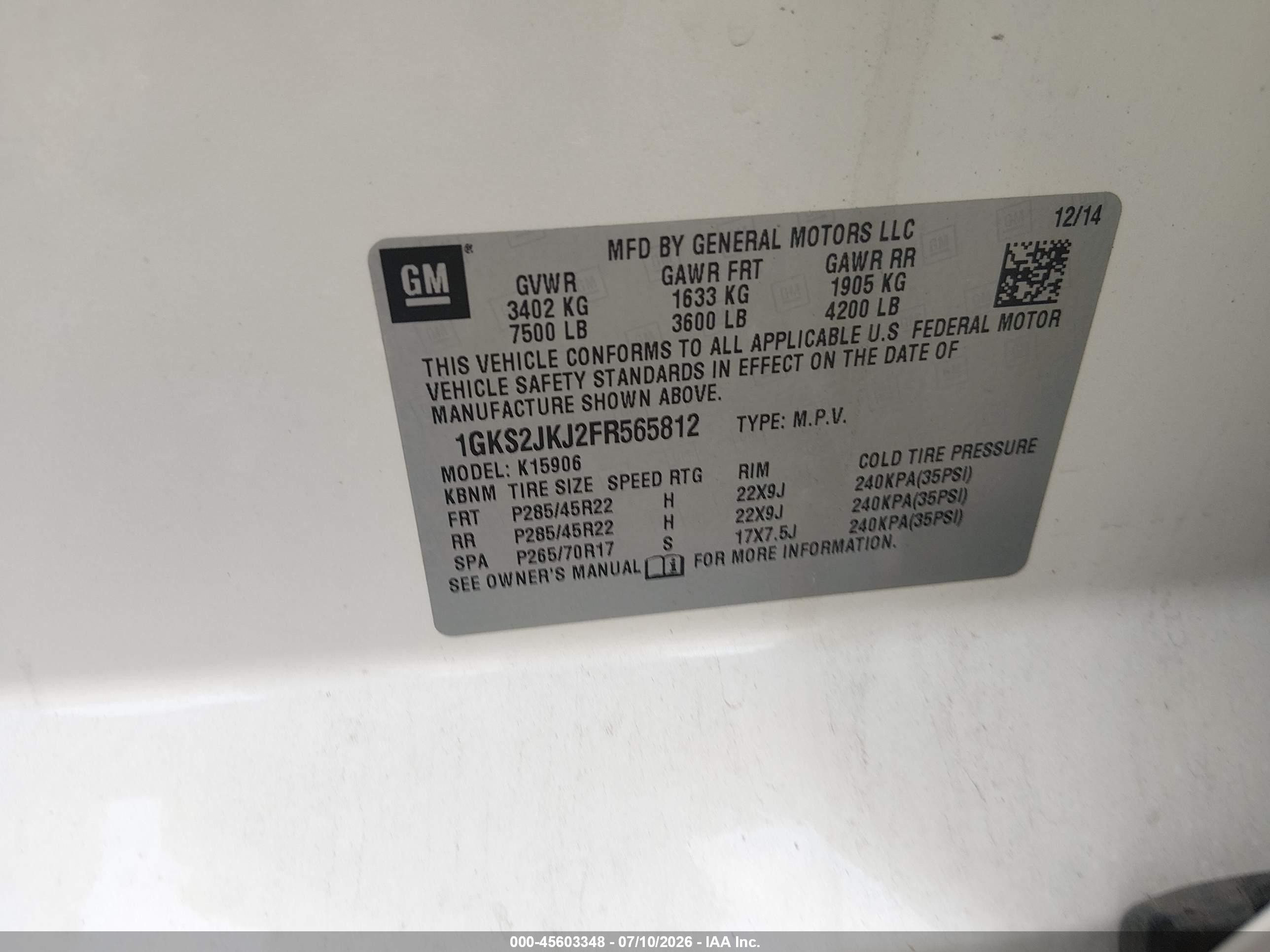 2015 Gmc Yukon Xl 1500 Denali White vin: 1GKS2JKJ2FR565812