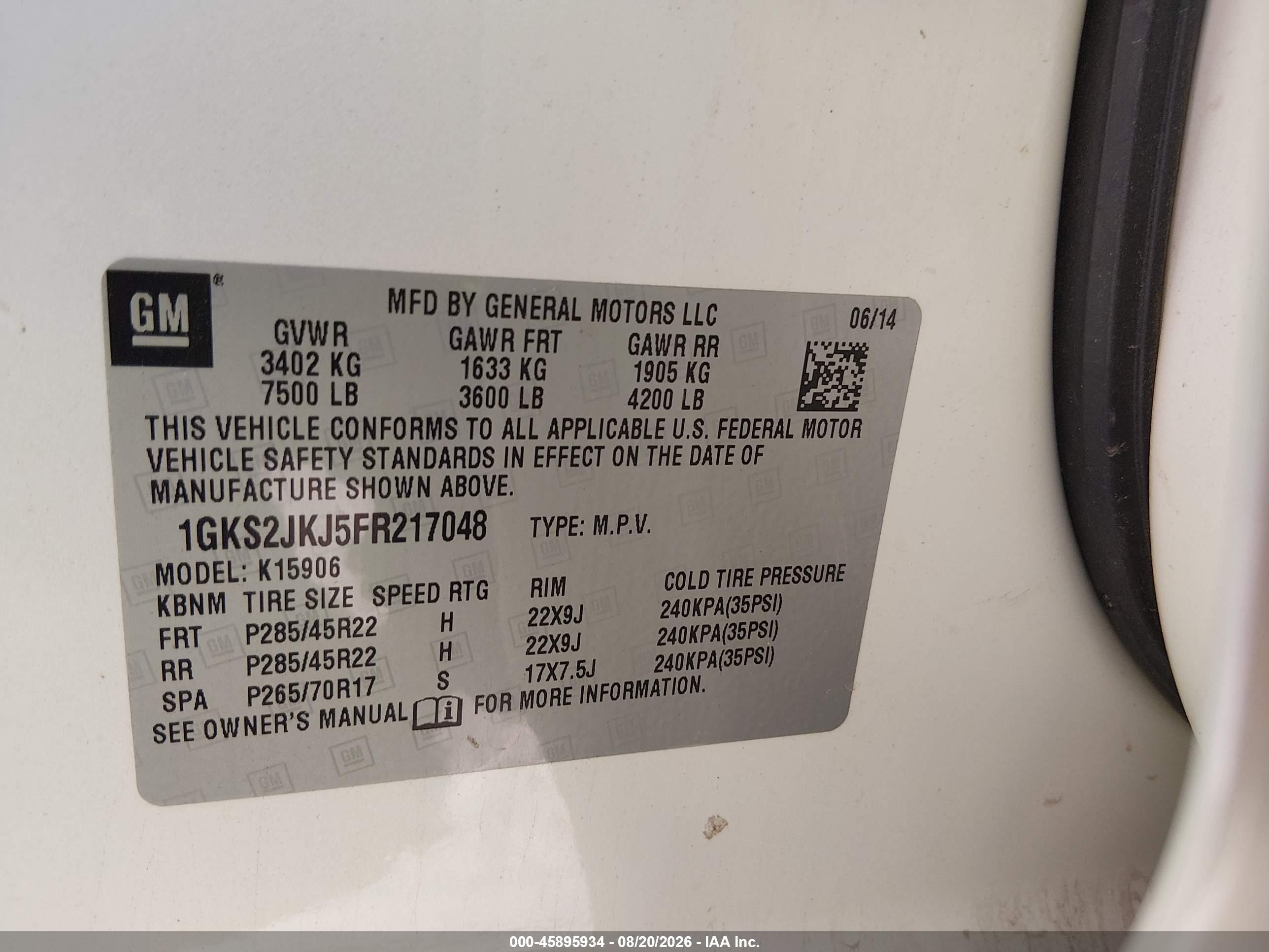 2015 Gmc Yukon Xl 1500 Denali White vin: 1GKS2JKJ5FR217048