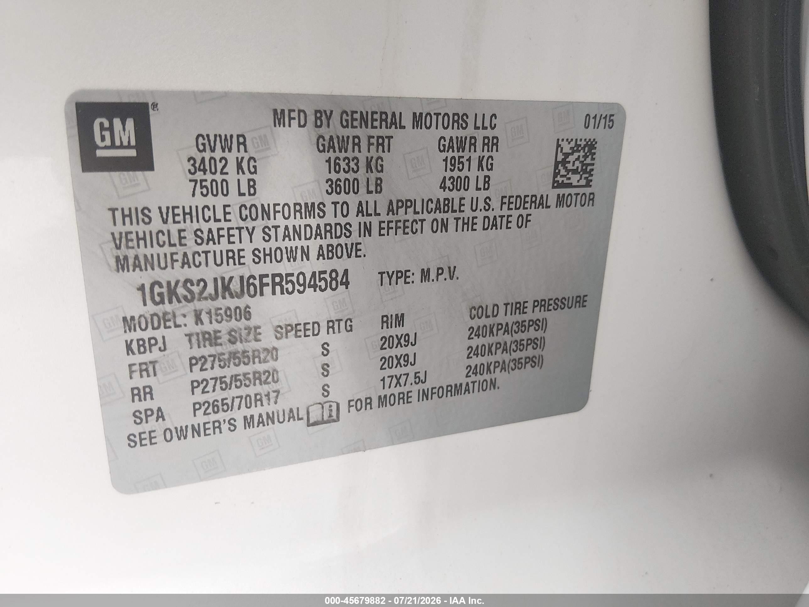 2015 Gmc Yukon Xl 1500 Denali White vin: 1GKS2JKJ6FR594584