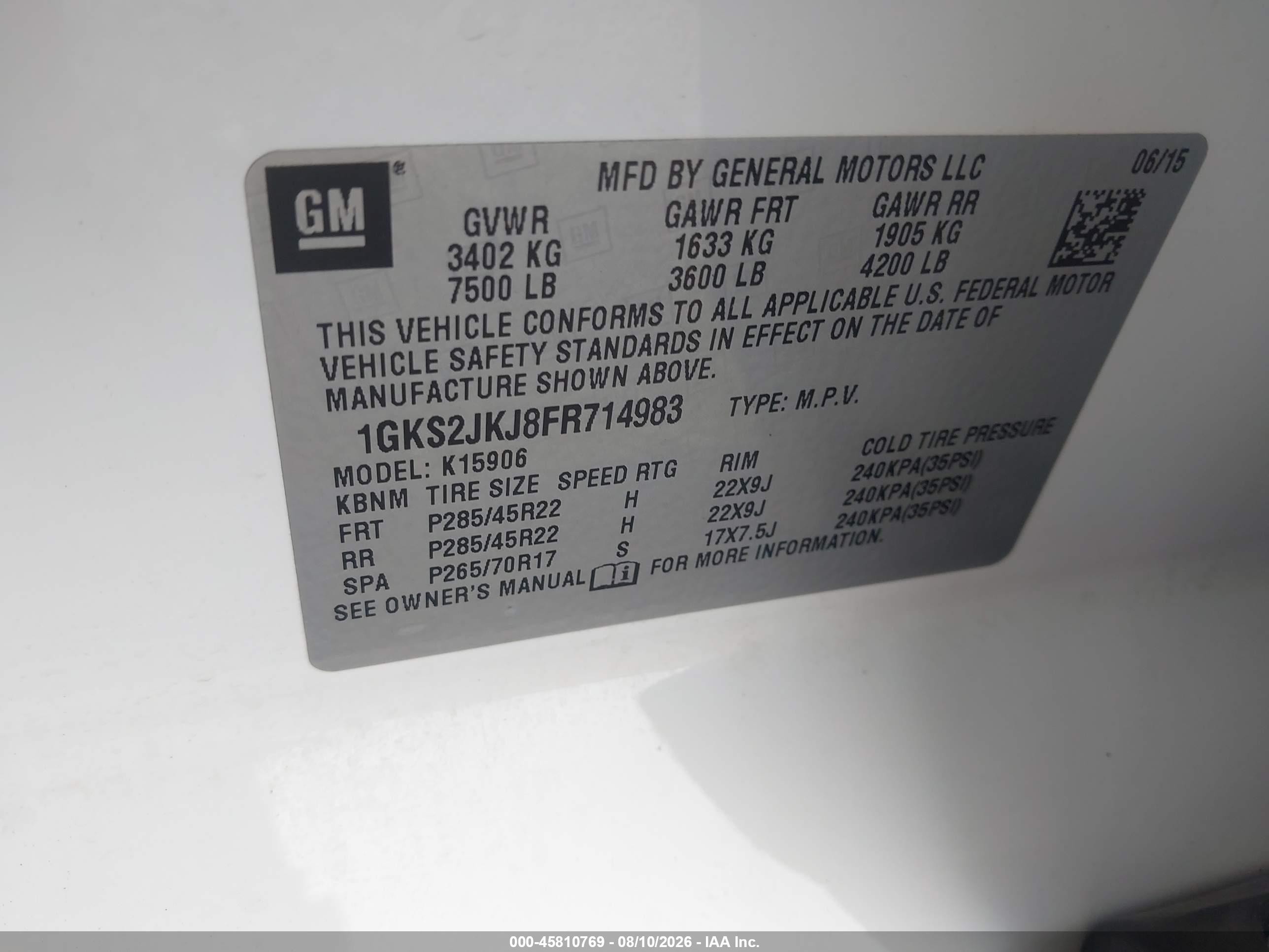 2015 Gmc Yukon Xl 1500 Denali White vin: 1GKS2JKJ8FR714983