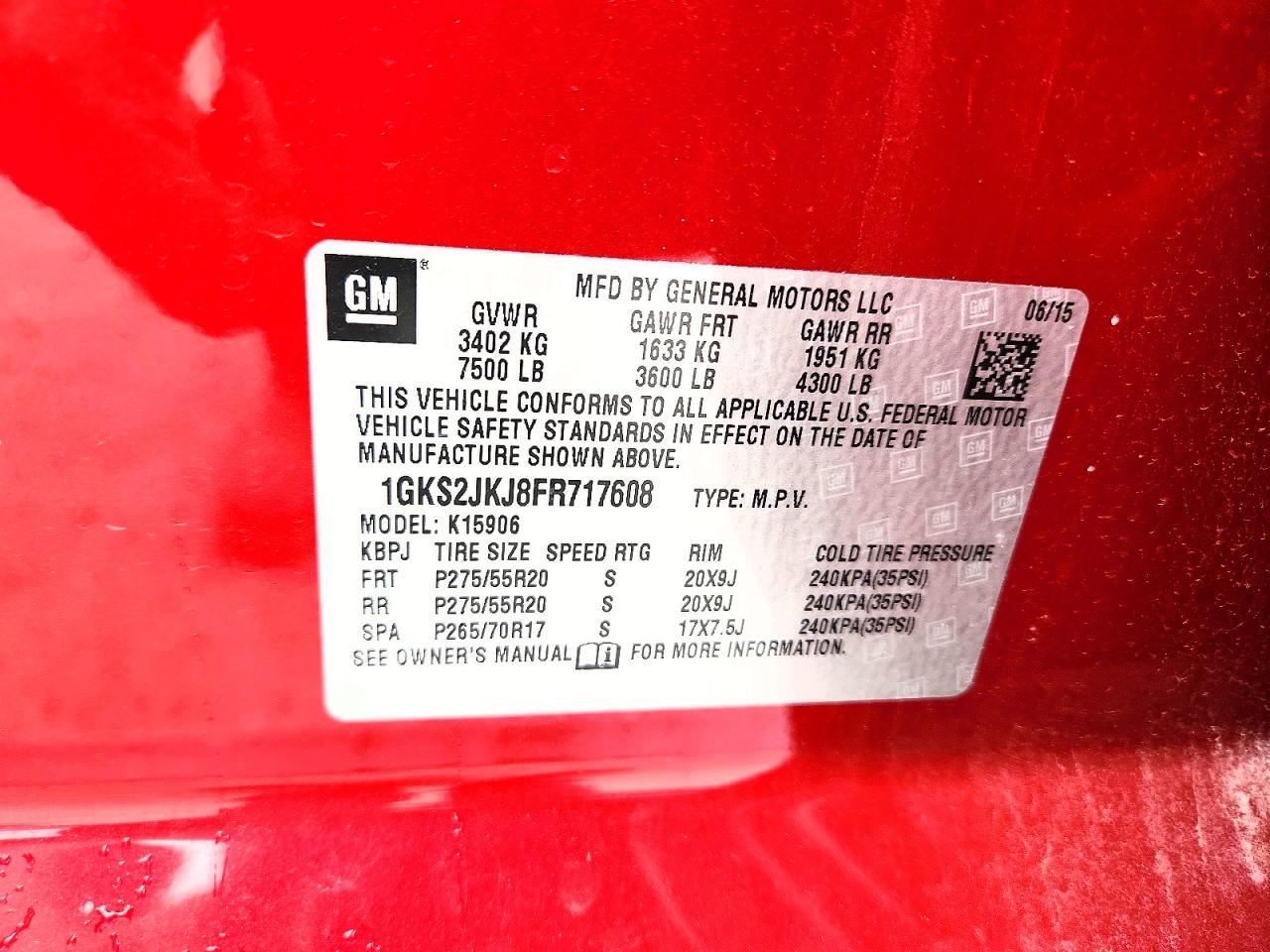 2015 Gmc Yukon Xl Denali Red vin: 1GKS2JKJ8FR717608
