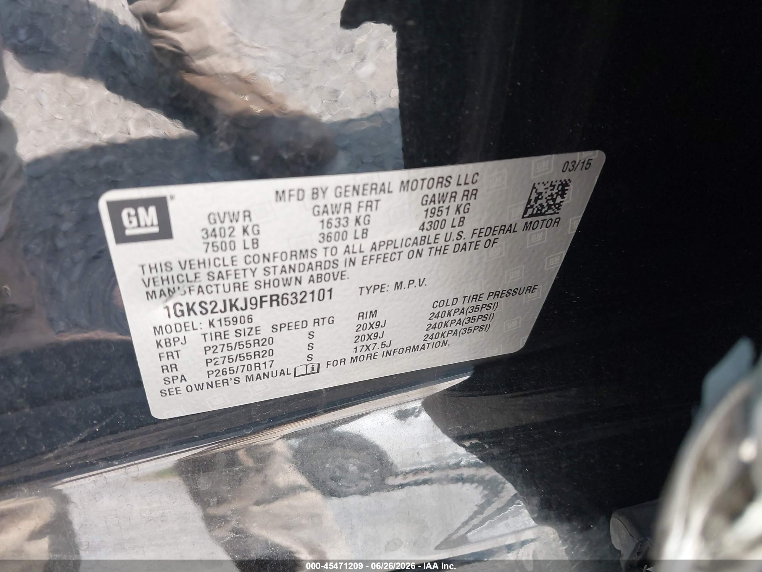 2015 Gmc Yukon Xl 1500 Denali Black vin: 1GKS2JKJ9FR632101