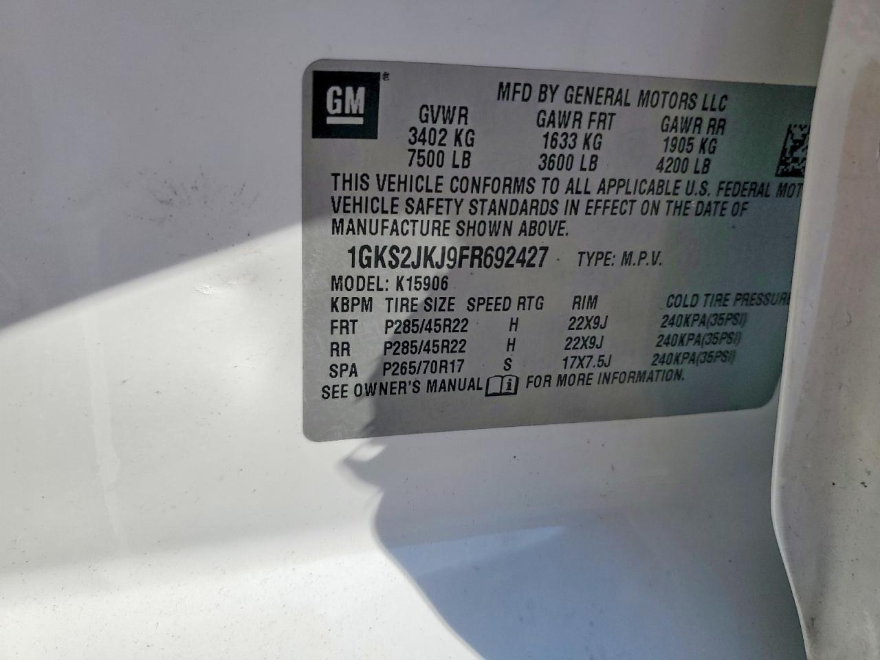 2015 Gmc Yukon Xl Denali White vin: 1GKS2JKJ9FR692427