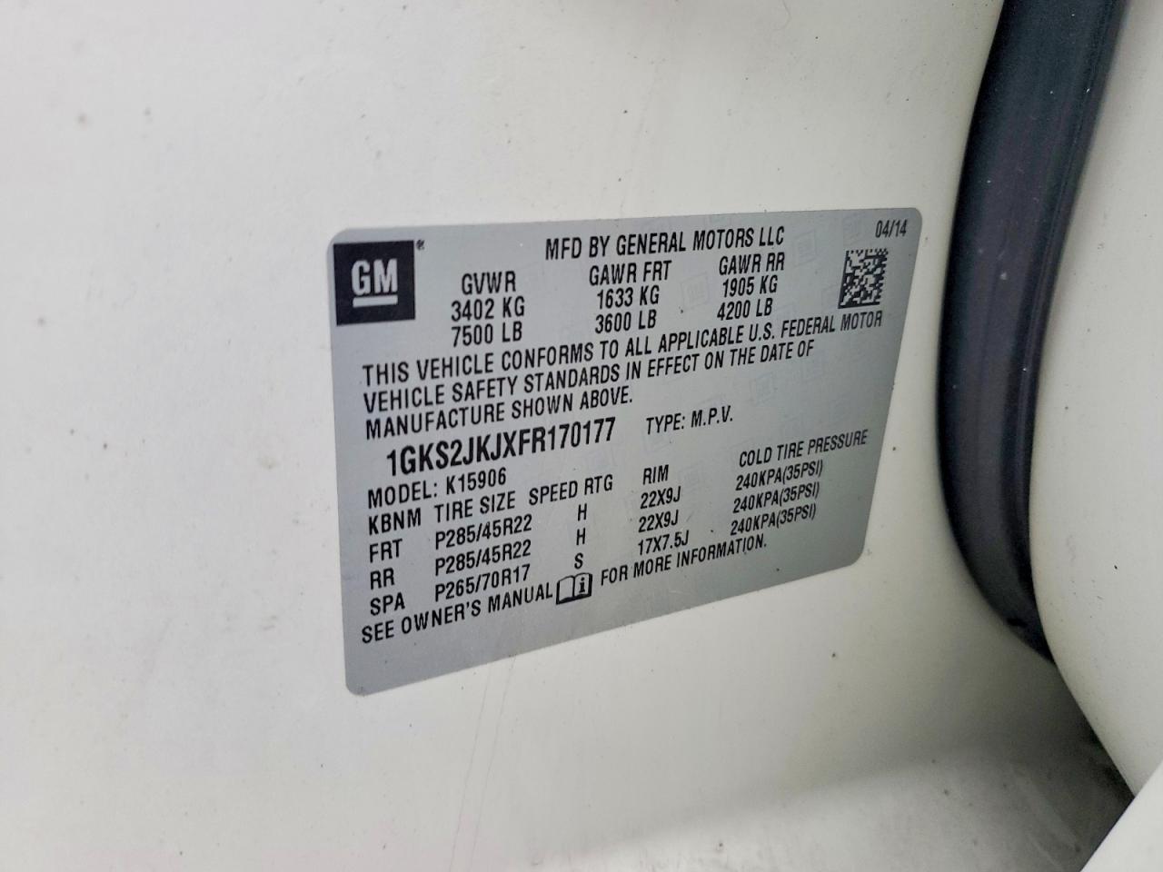 2015 Gmc Yukon Xl Denali Белый vin: 1GKS2JKJXFR170177