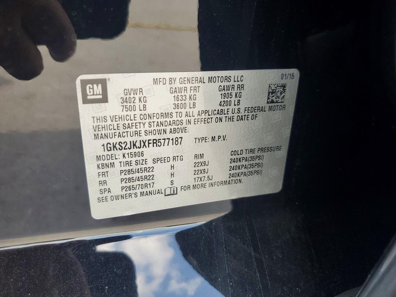 2015 Gmc Yukon Xl Denali Black vin: 1GKS2JKJXFR577187