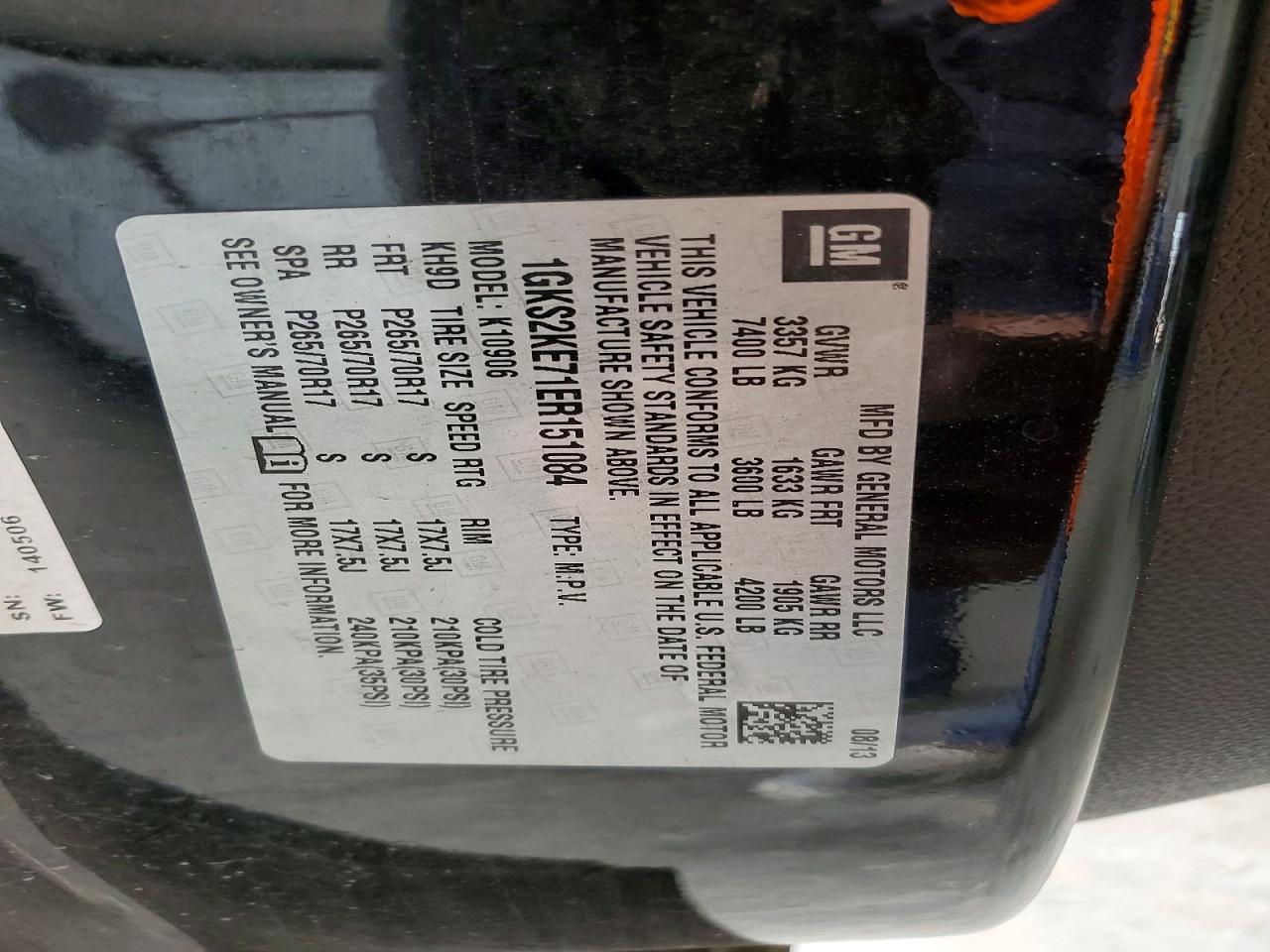 2014 Gmc Yukon Xl K1500 Slt Black vin: 1GKS2KE71ER151084