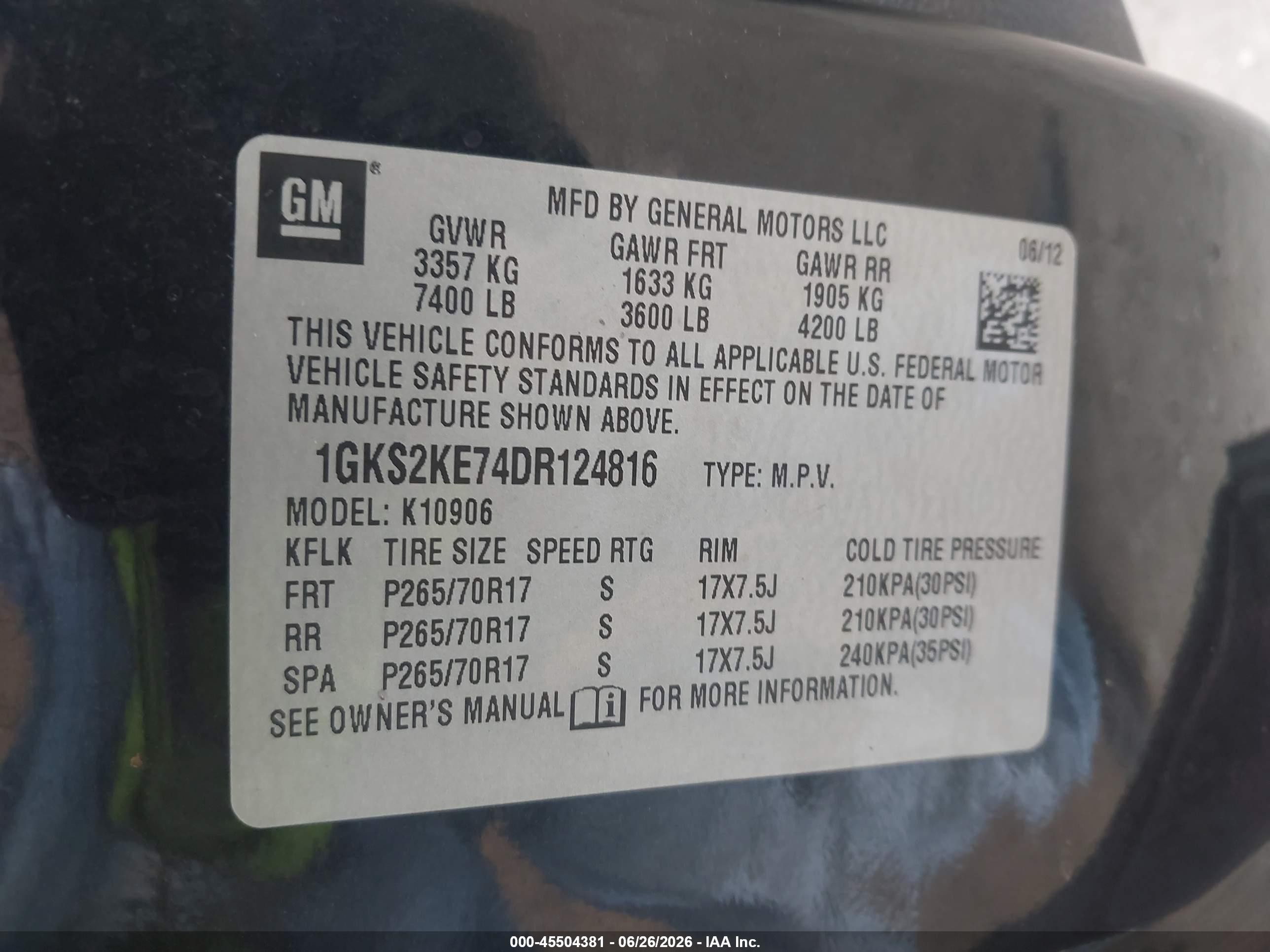 2013 Gmc Yukon Xl 1500 Slt Black vin: 1GKS2KE74DR124816