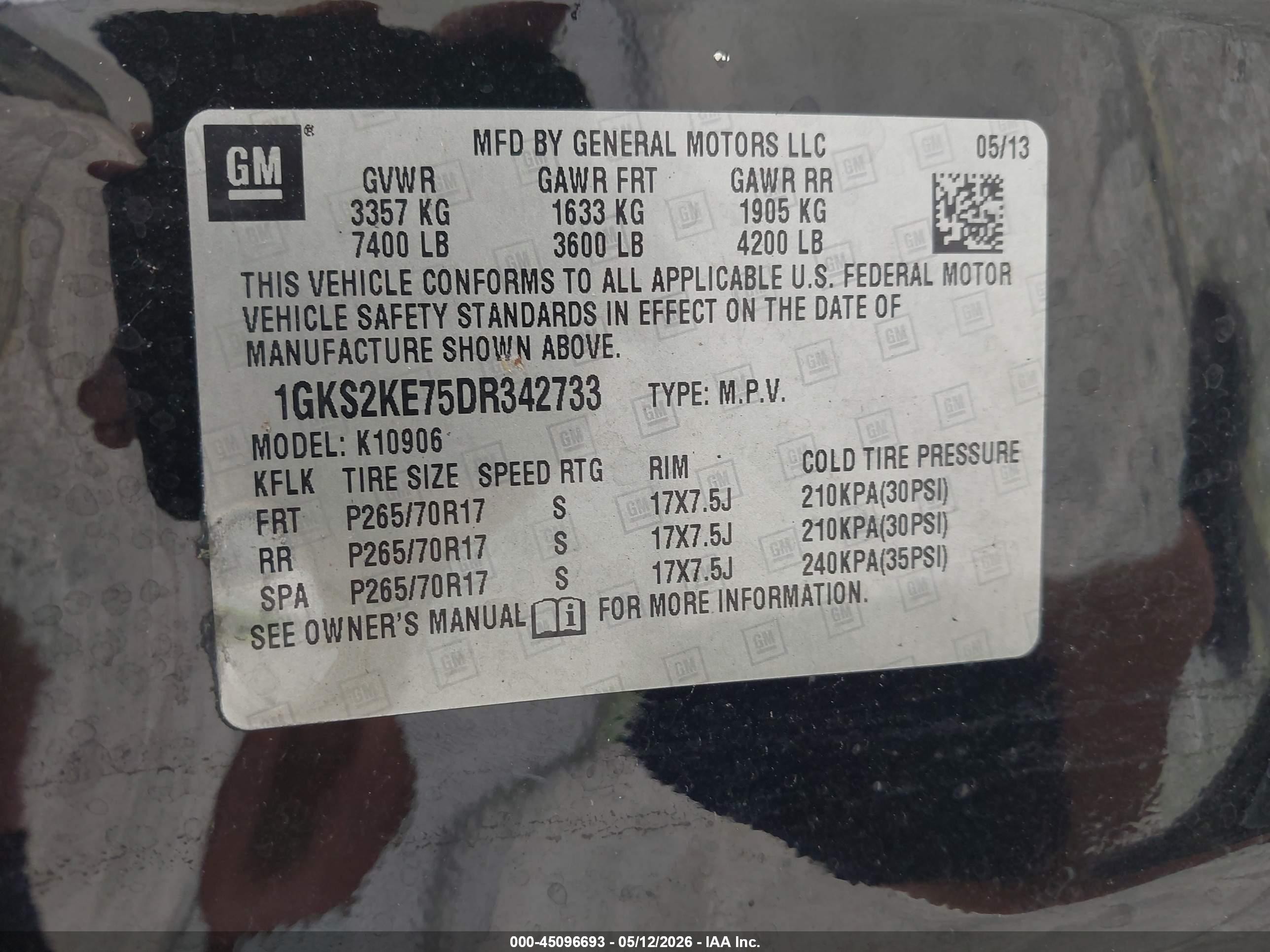 2013 Gmc Yukon Xl 1500 Slt Black vin: 1GKS2KE75DR342733