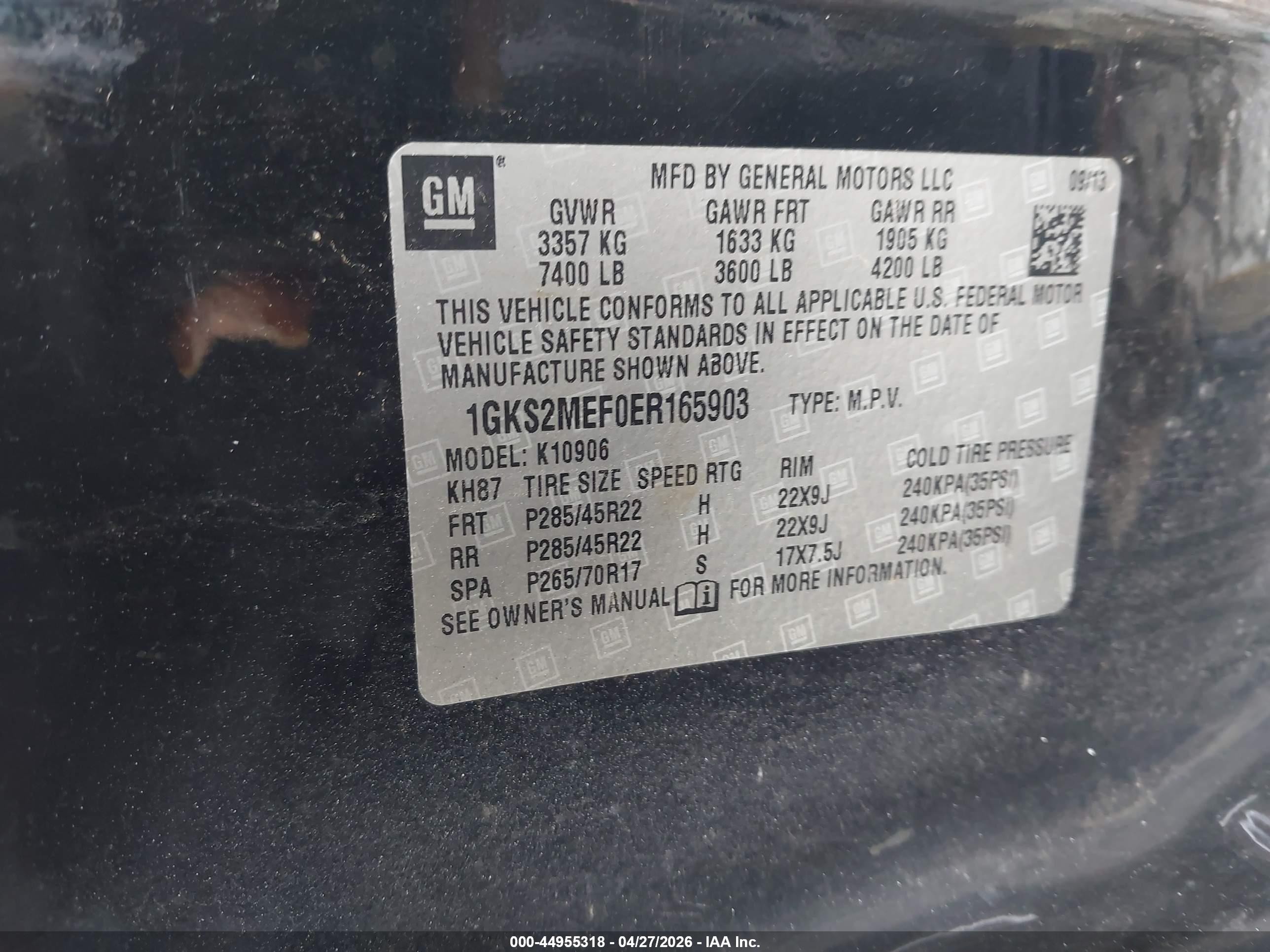 2014 Gmc Yukon Xl 1500 Denali Black vin: 1GKS2MEF0ER165903