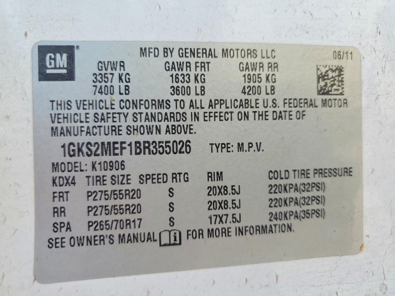 2011 Gmc Yukon Xl Denali Белый vin: 1GKS2MEF1BR355026