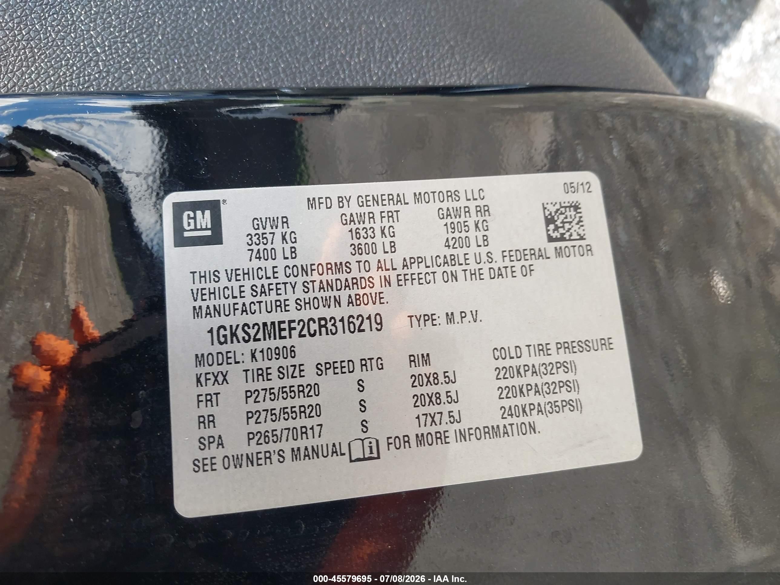 2012 Gmc Yukon Xl 1500 Denali Black vin: 1GKS2MEF2CR316219