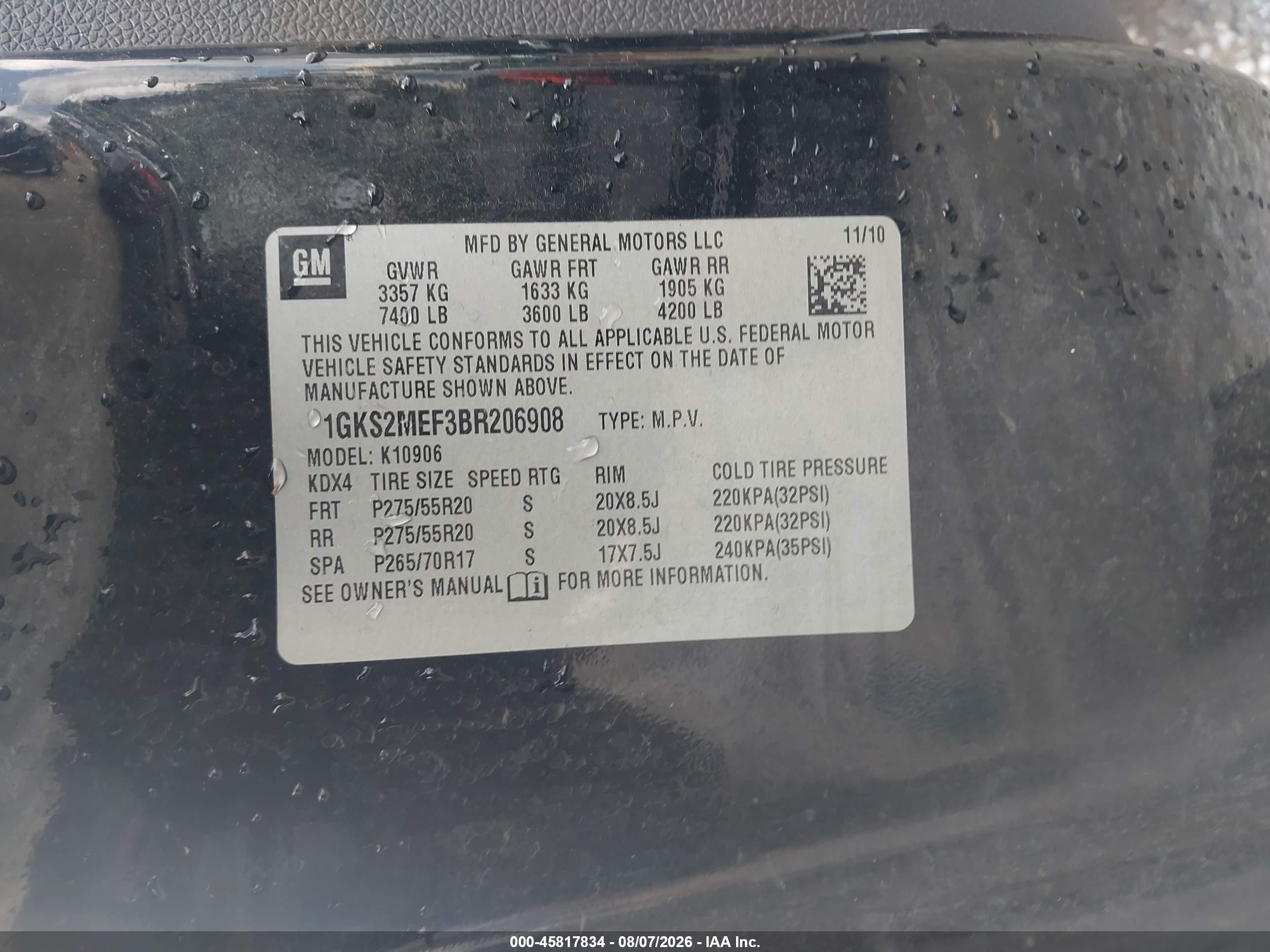 2011 Gmc Yukon Xl 1500 Denali Черный vin: 1GKS2MEF3BR206908