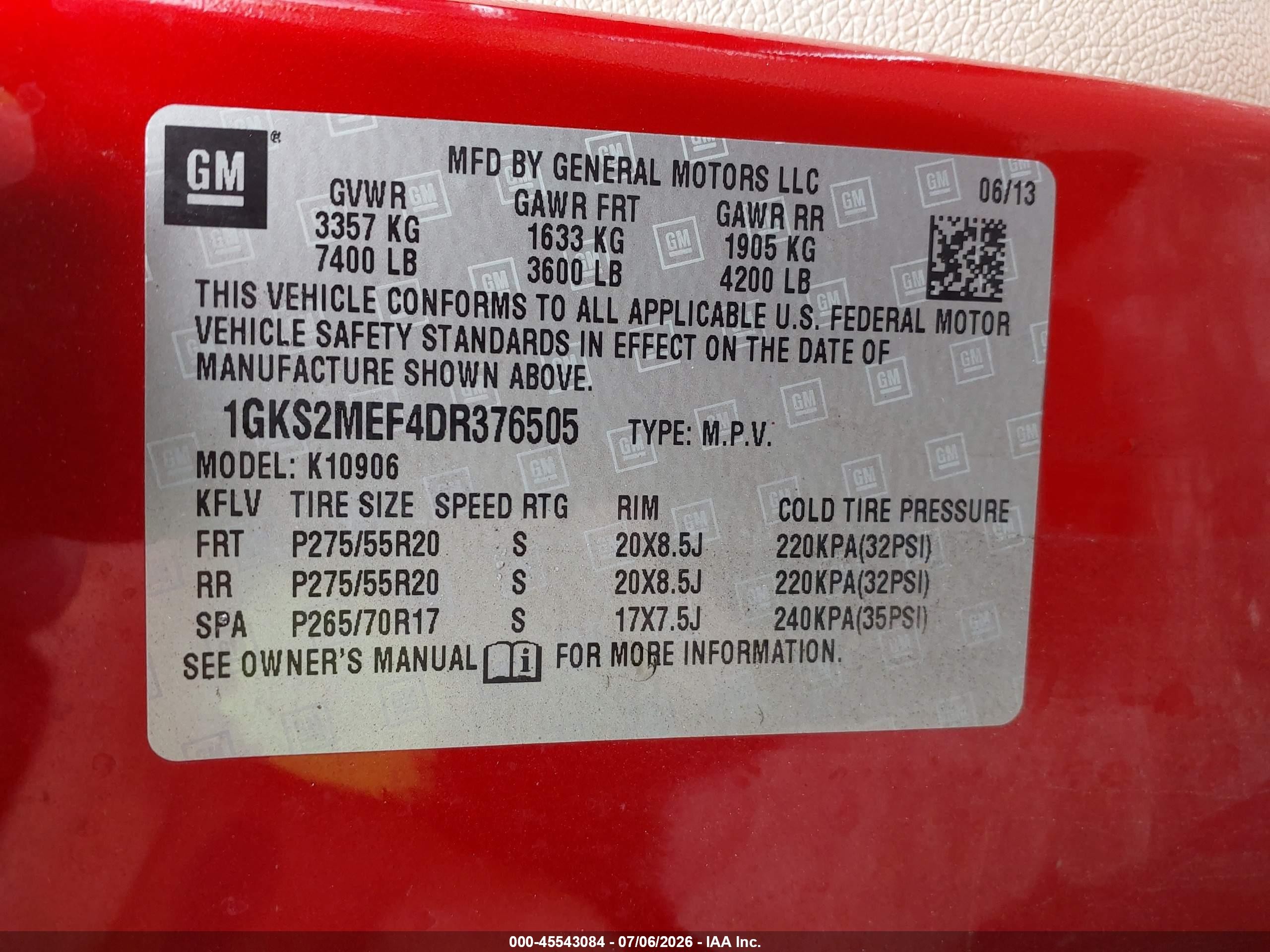 2013 Gmc Yukon Xl 1500 Denali Red vin: 1GKS2MEF4DR376505