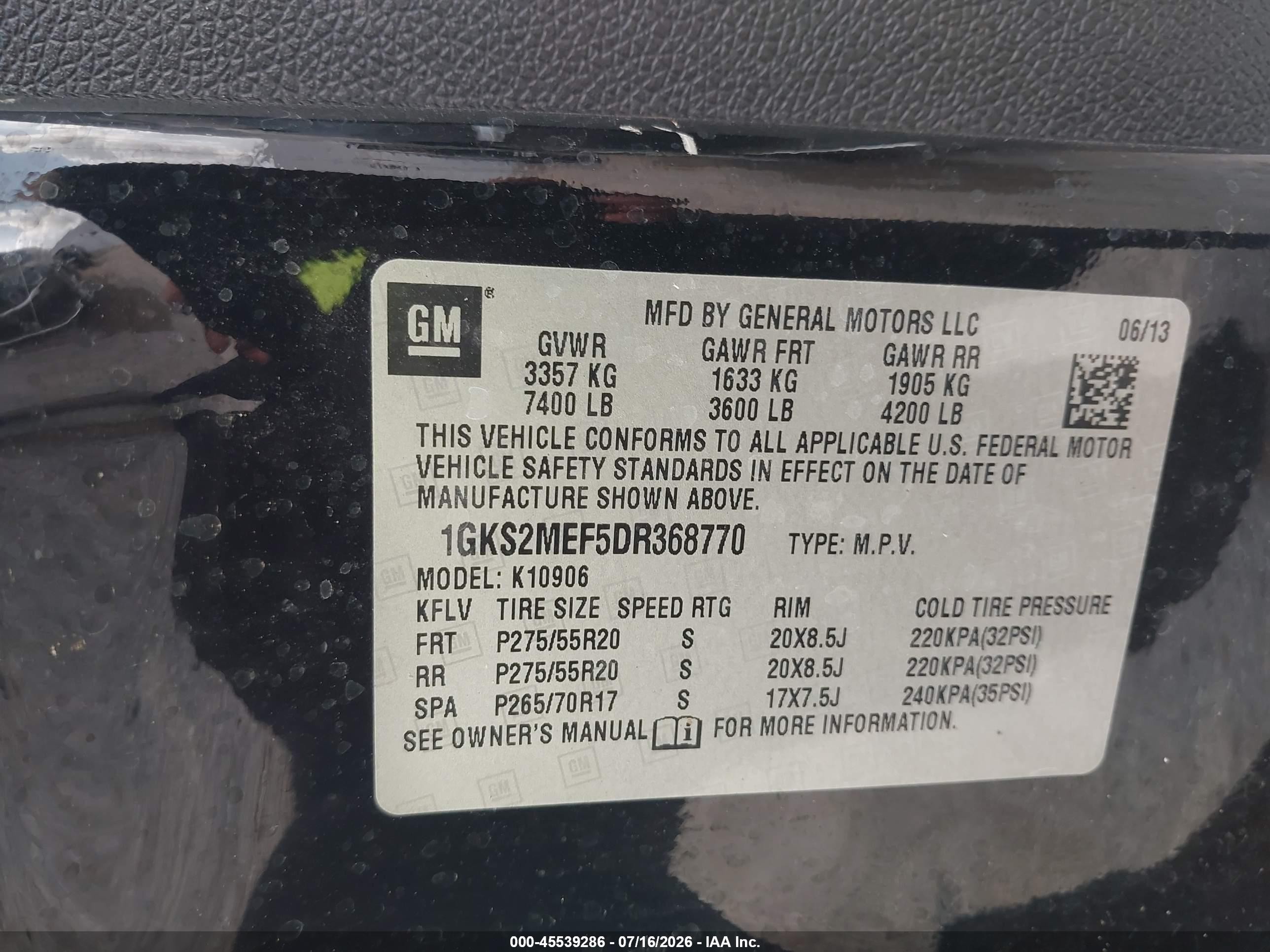 2013 Gmc Yukon Xl 1500 Denali Black vin: 1GKS2MEF5DR368770