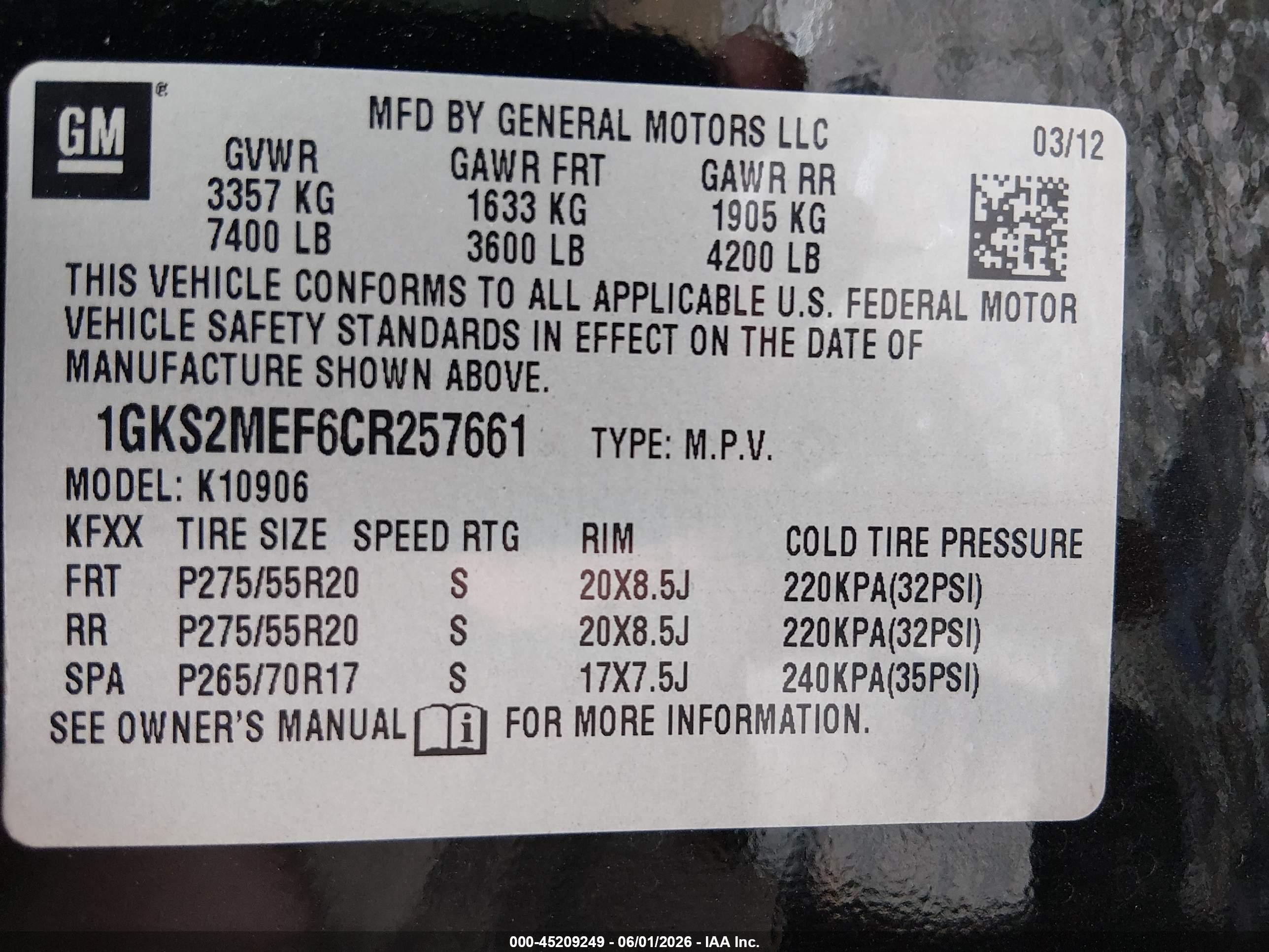 2012 Gmc Yukon Xl 1500 Denali Черный vin: 1GKS2MEF6CR257661