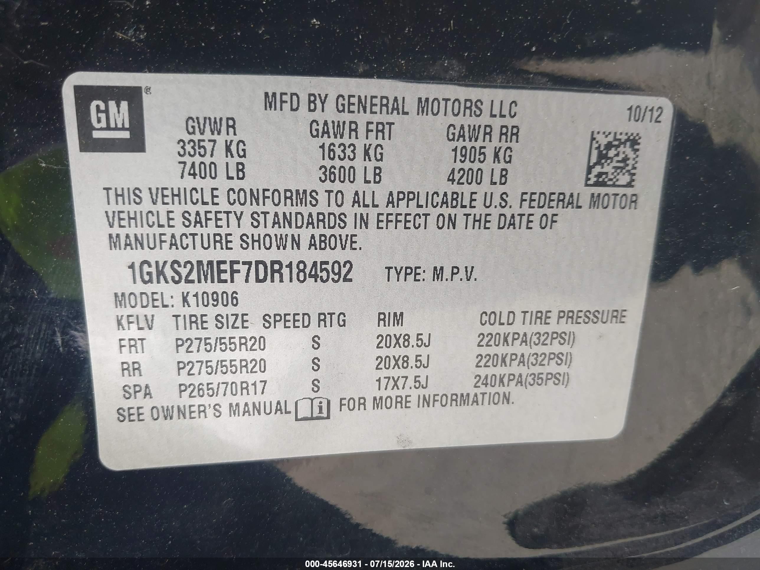2013 Gmc Yukon Xl 1500 Denali Black vin: 1GKS2MEF7DR184592