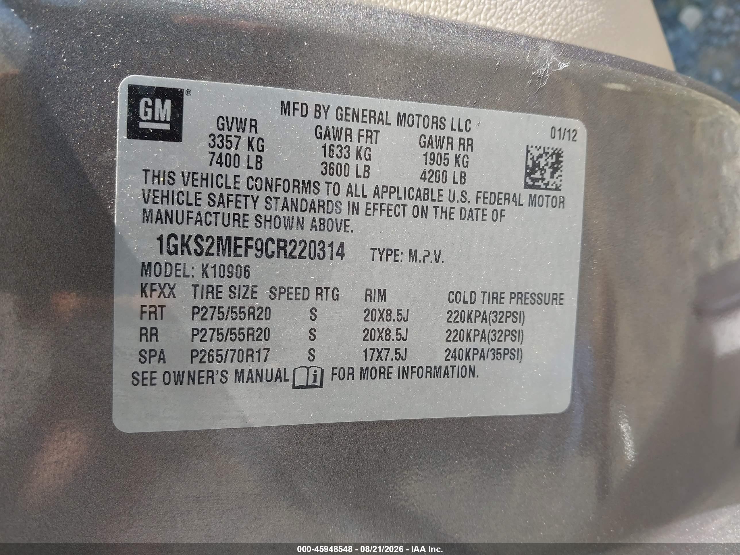 2012 Gmc Yukon Xl 1500 Denali Gray vin: 1GKS2MEF9CR220314