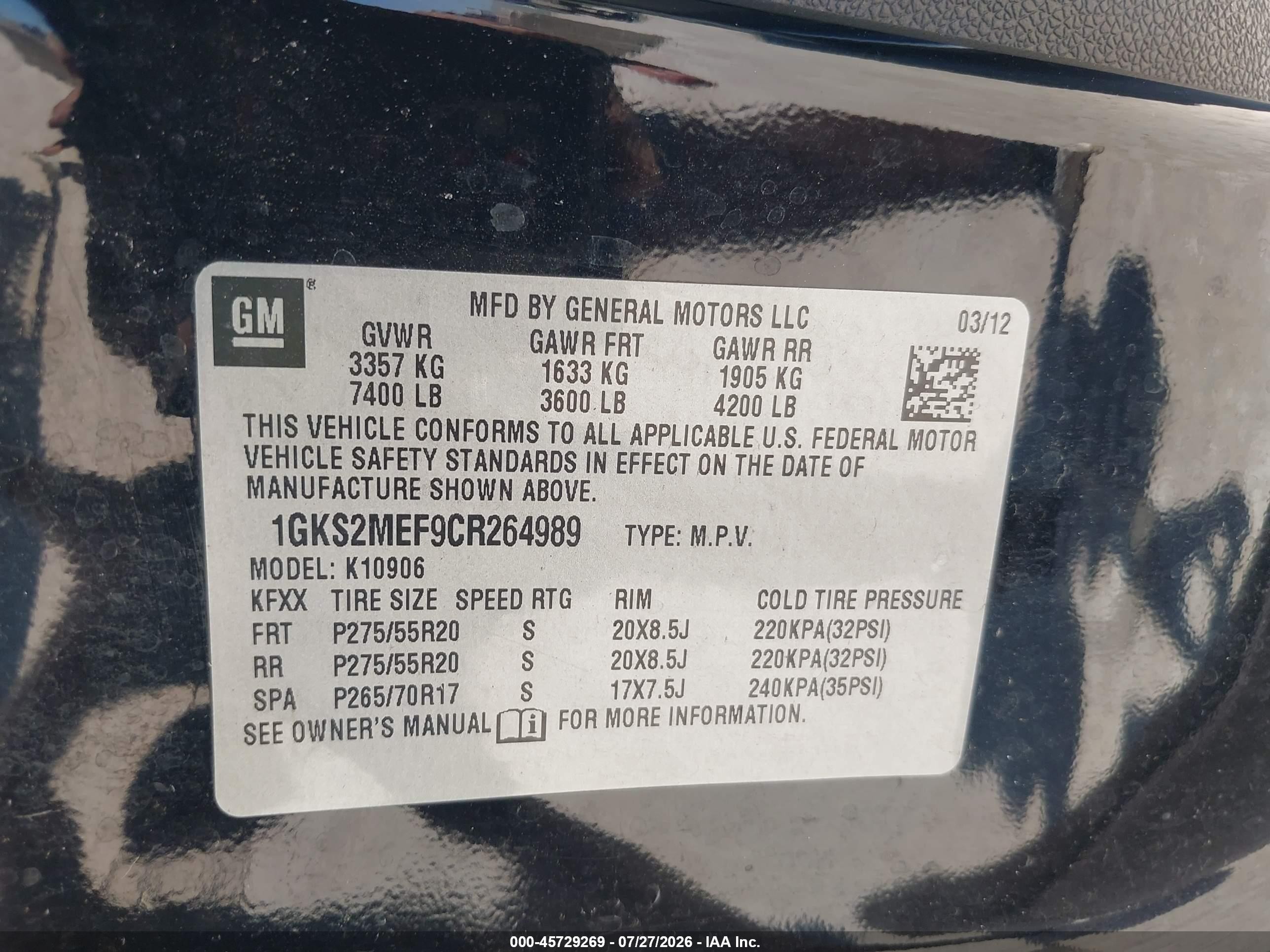 2012 Gmc Yukon Xl 1500 Denali Black vin: 1GKS2MEF9CR264989