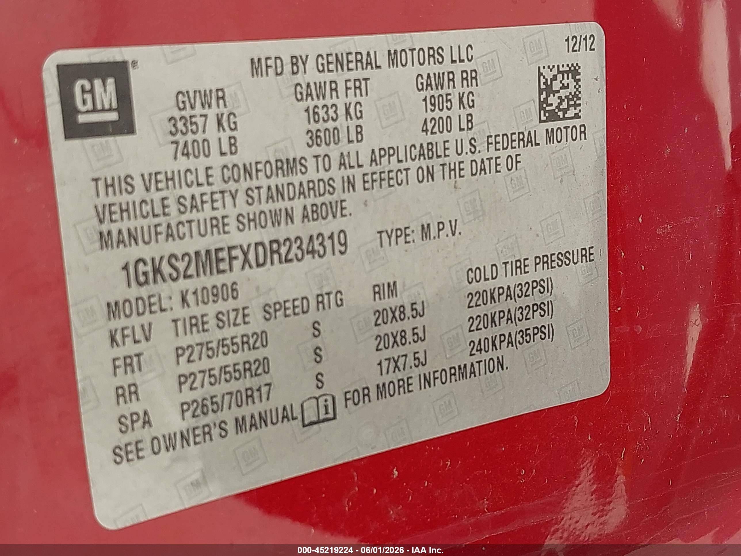 2013 Gmc Yukon Xl 1500 Denali Red vin: 1GKS2MEFXDR234319