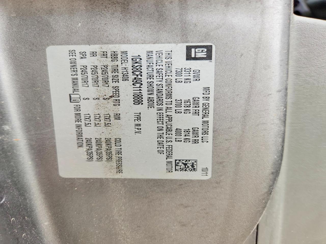 2012 Gmc Savana G1500 Lt Gray vin: 1GKS8CF49C1118886