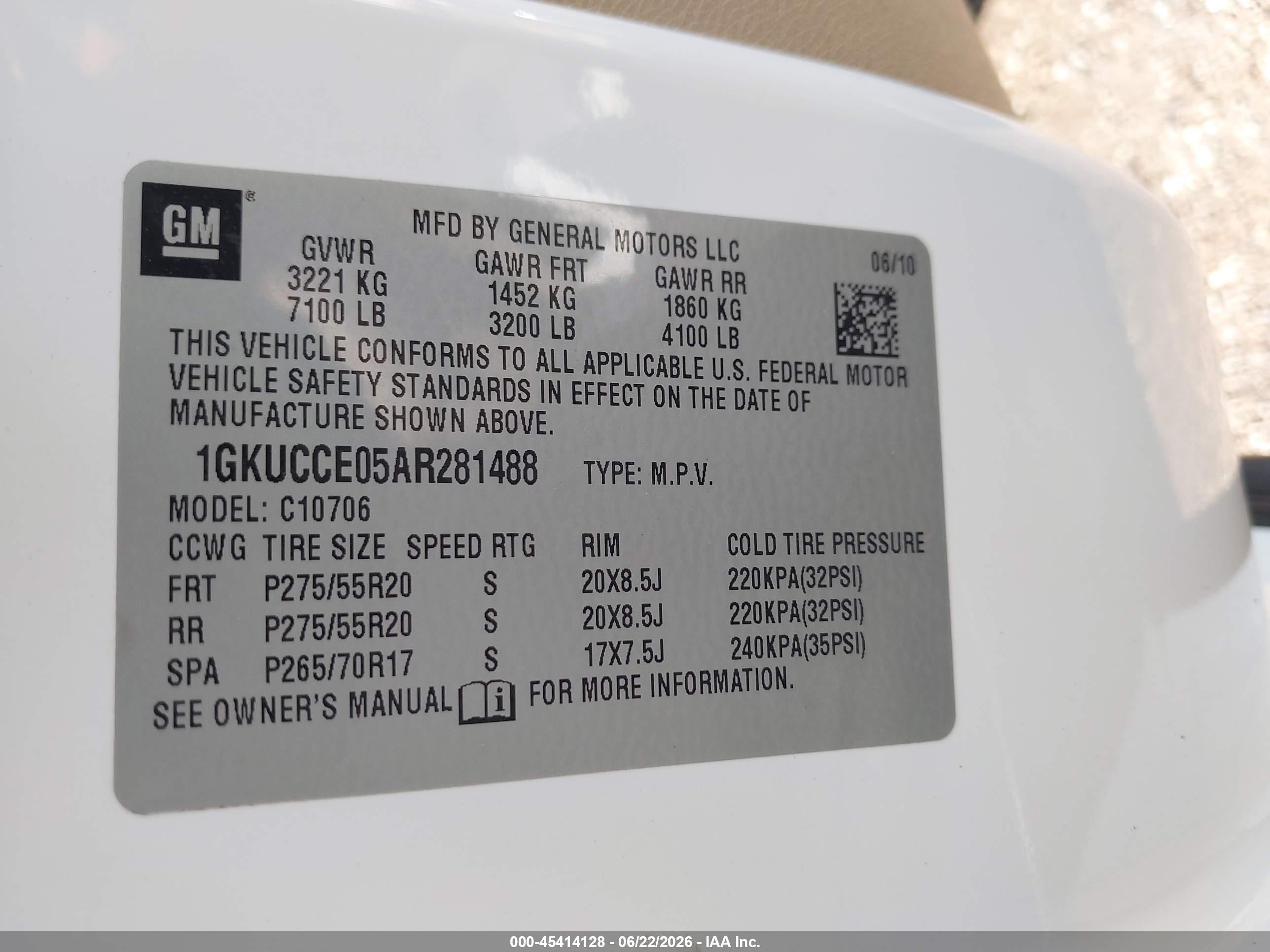 2010 Gmc Yukon Slt White vin: 1GKUCCE05AR281488