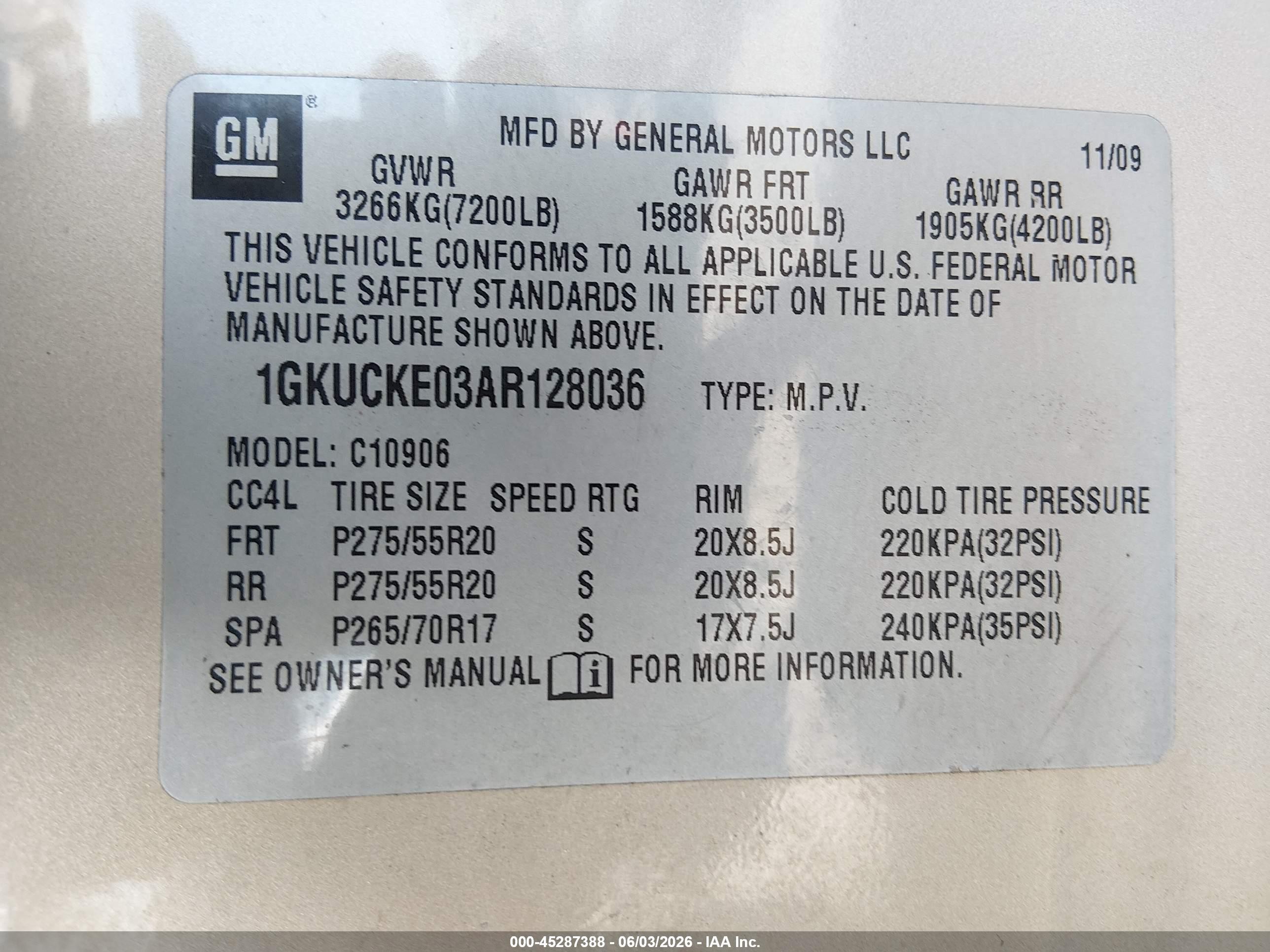 2010 Gmc Yukon Xl 1500 Slt Champagne vin: 1GKUCKE03AR128036