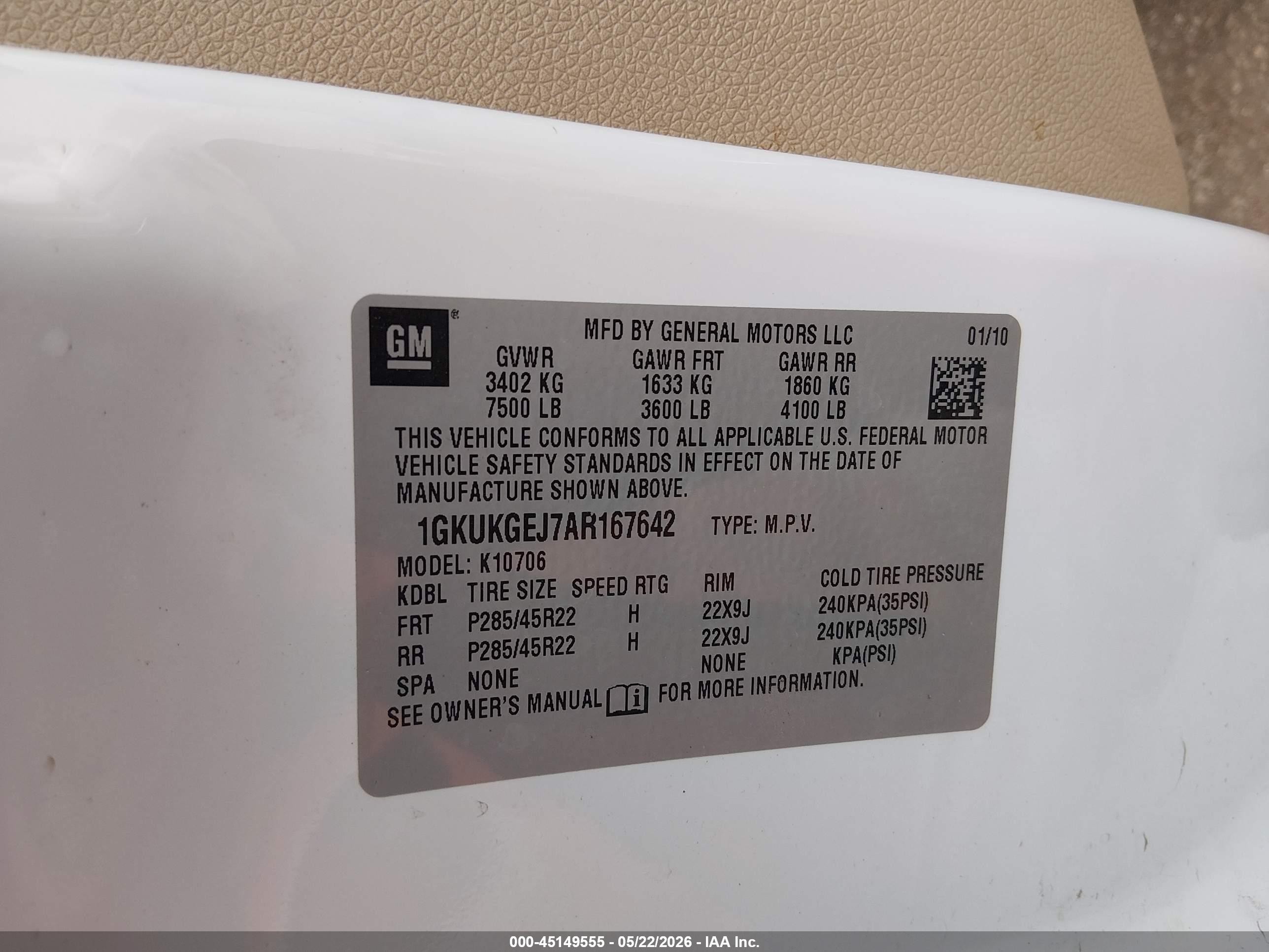 2010 Gmc Yukon Hybrid Denali White vin: 1GKUKGEJ7AR167642